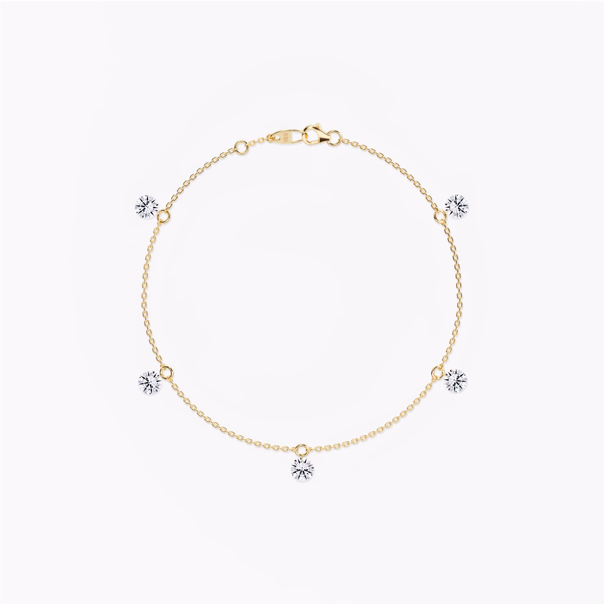 Floating Station Bracelet | Round Brilliant | 14k | Yellow Gold | diamondCount: 5 | diamondSize: original | chainLength: 7