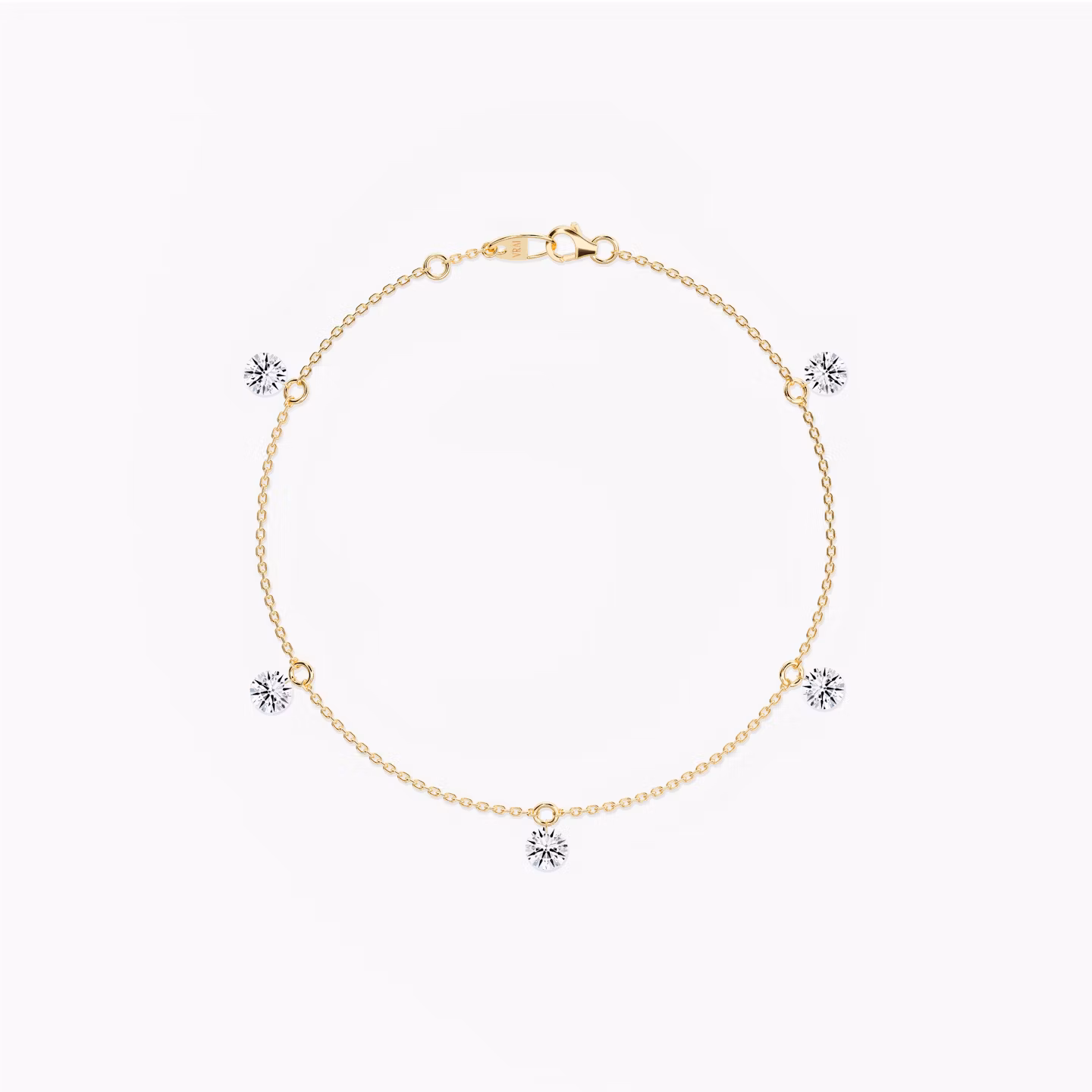 Floating Station Bracelet | Round Brilliant | 14k | Yellow Gold | diamondCount: 5 | diamondSize: original | chainLength: 7