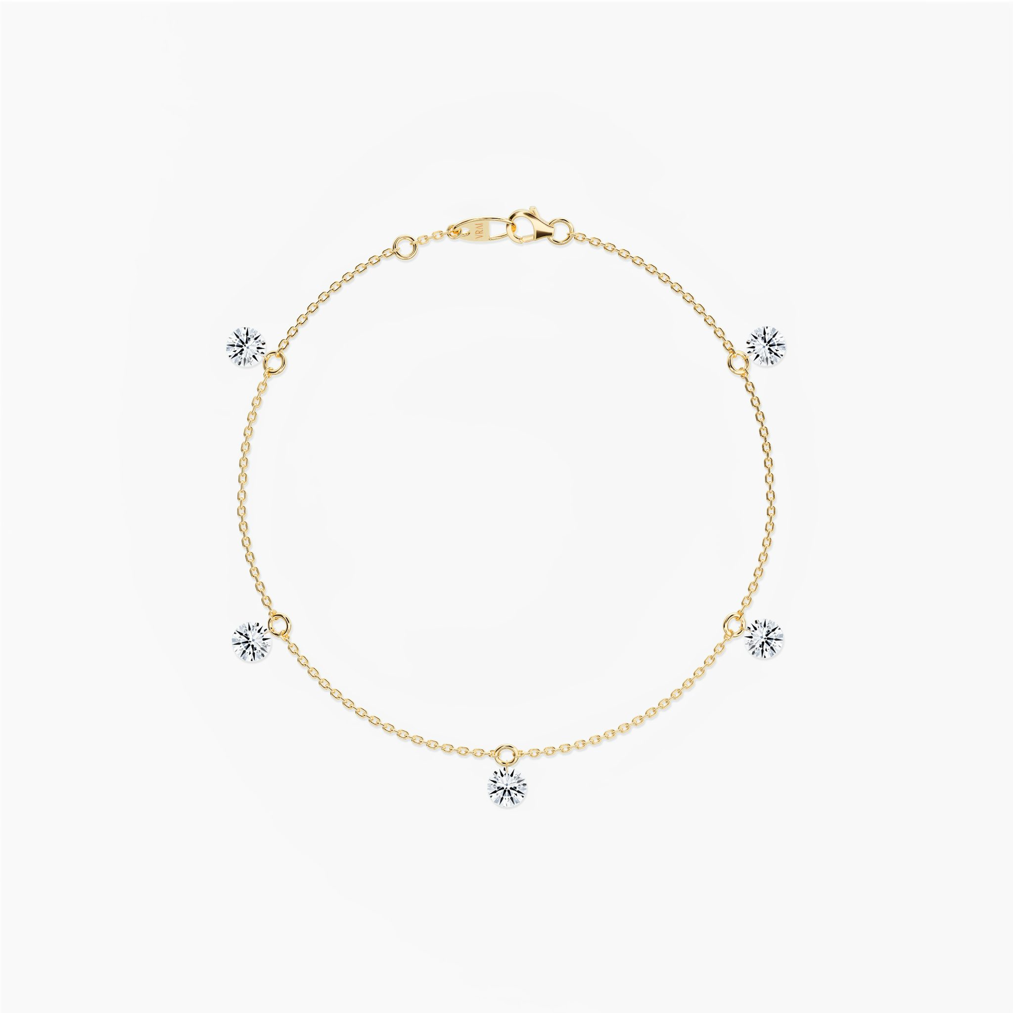 Floating Station Bracelet | Round Brilliant | 14k | Yellow Gold | diamondCount: 5 | diamondSize: original | chainLength: 7