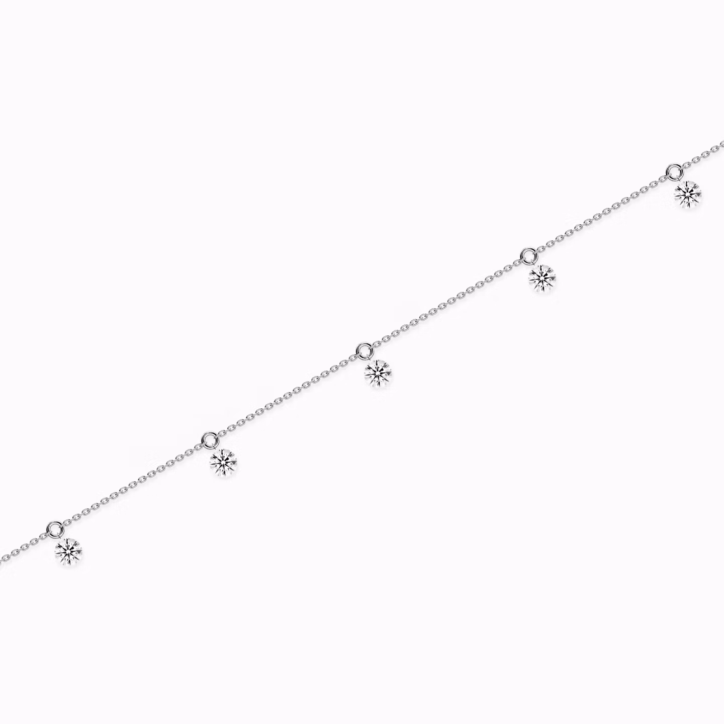 Floating Station Armband | Rund | 14k | Weißgold | diamondCount: 5 | diamondSize: original | chainLength: 7