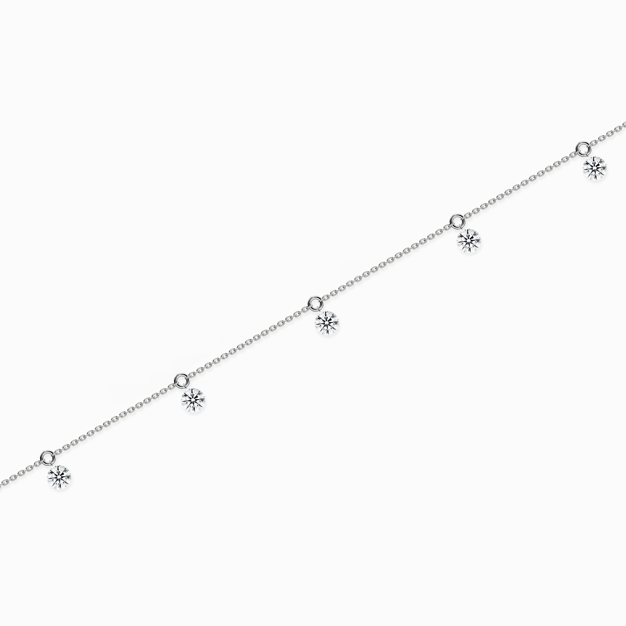 Floating Station Bracelet | Round Brilliant | 14k | White Gold | diamondCount: 5 | diamondSize: original | chainLength: 7