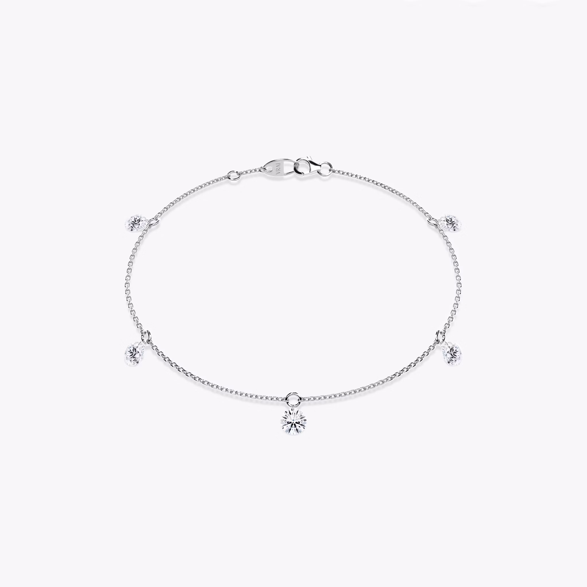 Floating Station Bracelet | Round Brilliant | 14k | White Gold | diamondCount: 5 | diamondSize: original | chainLength: 7