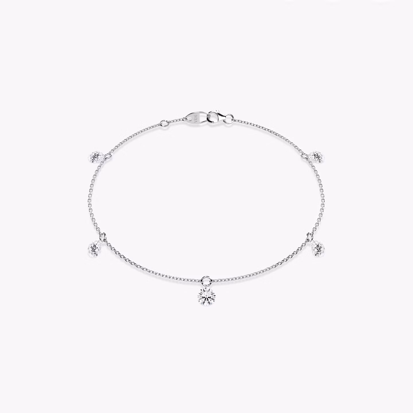 Floating Station Armband | Rund | 14k | Weißgold | diamondCount: 5 | diamondSize: original | chainLength: 7