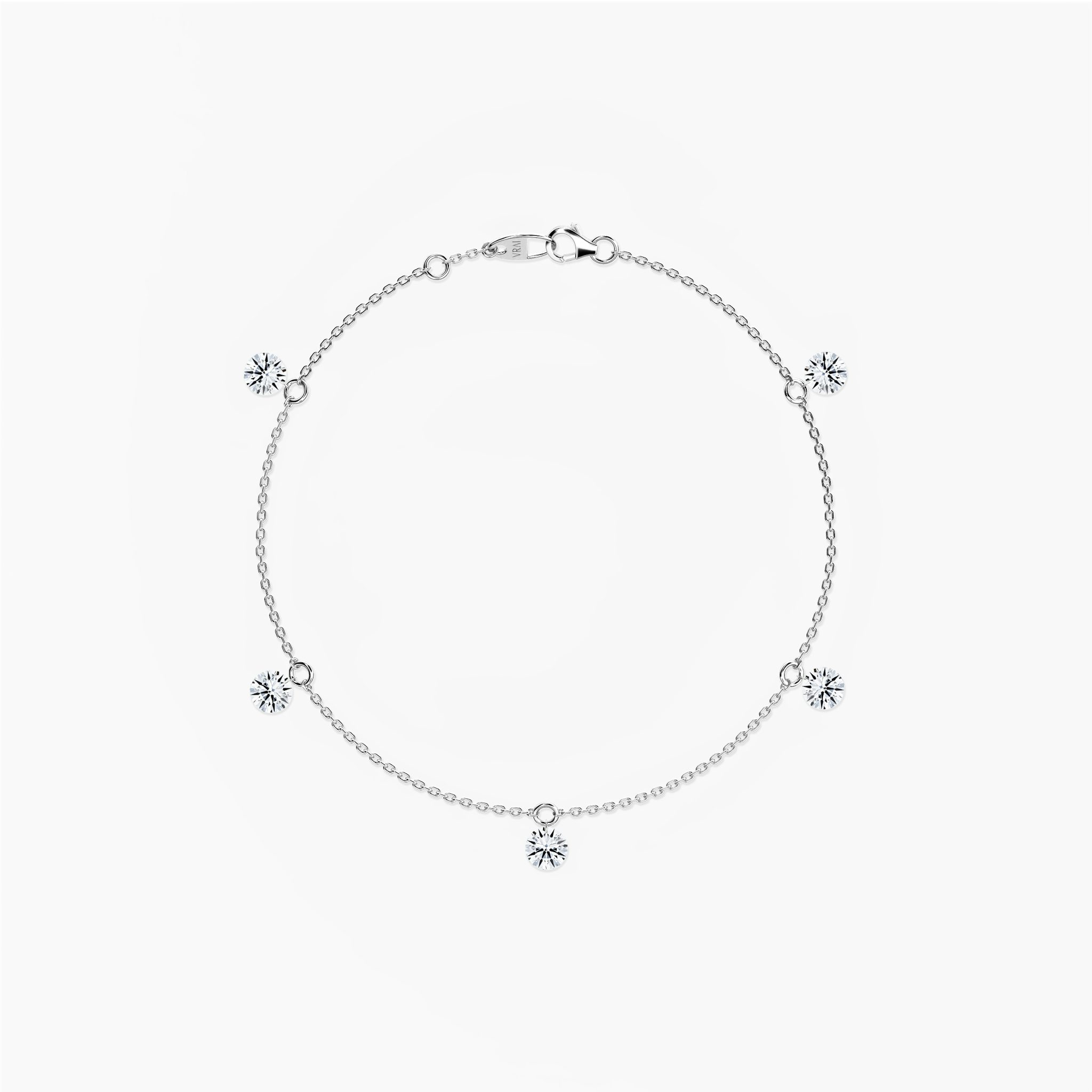 Floating Station Bracelet | Round Brilliant | 14k | White Gold | diamondCount: 5 | diamondSize: original | chainLength: 7