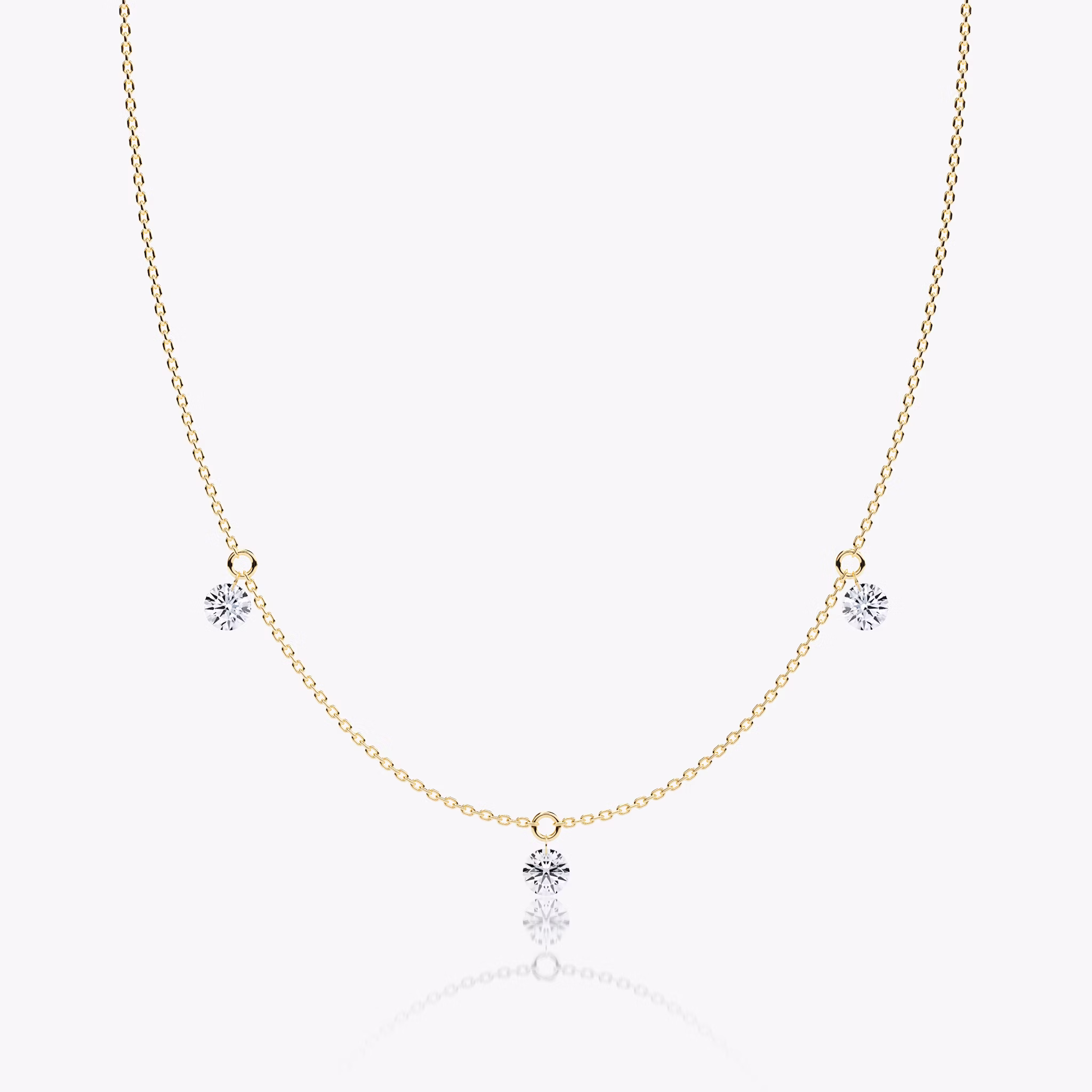 Floating Station Necklace | Round Brilliant | 14k | Yellow Gold | diamondCount: 3 | diamondSize: original | chainLength: 16-18