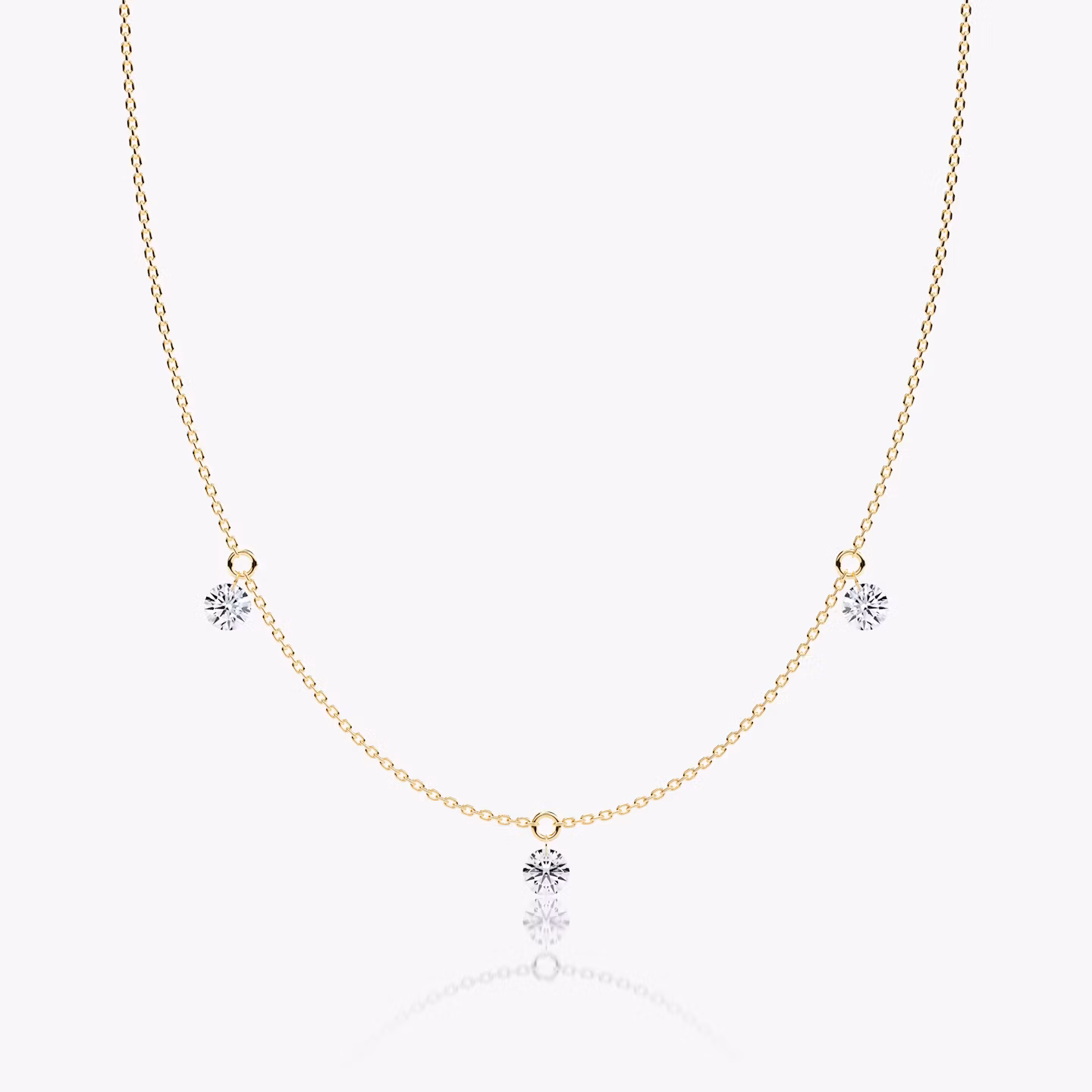 Floating Station Necklace | Round Brilliant | 14k | Yellow Gold | diamondCount: 3 | diamondSize: original | chainLength: 16-18