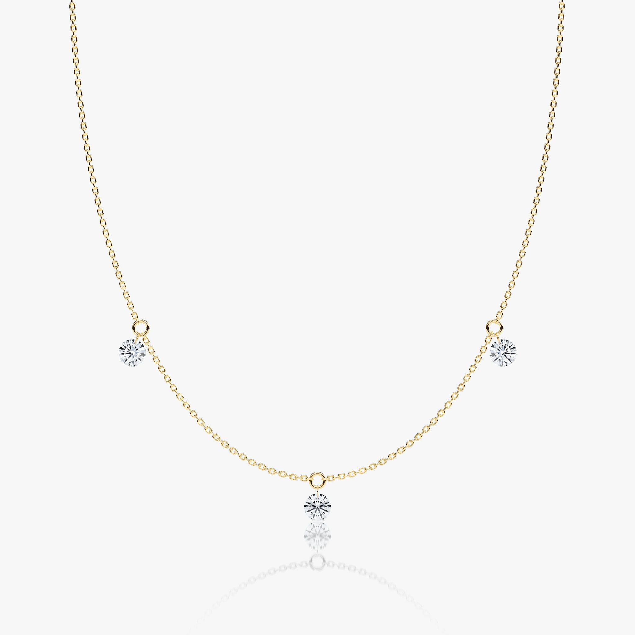 Floating Station Necklace | Round Brilliant | 14k | Yellow Gold | diamondCount: 3 | diamondSize: original | chainLength: 16-18