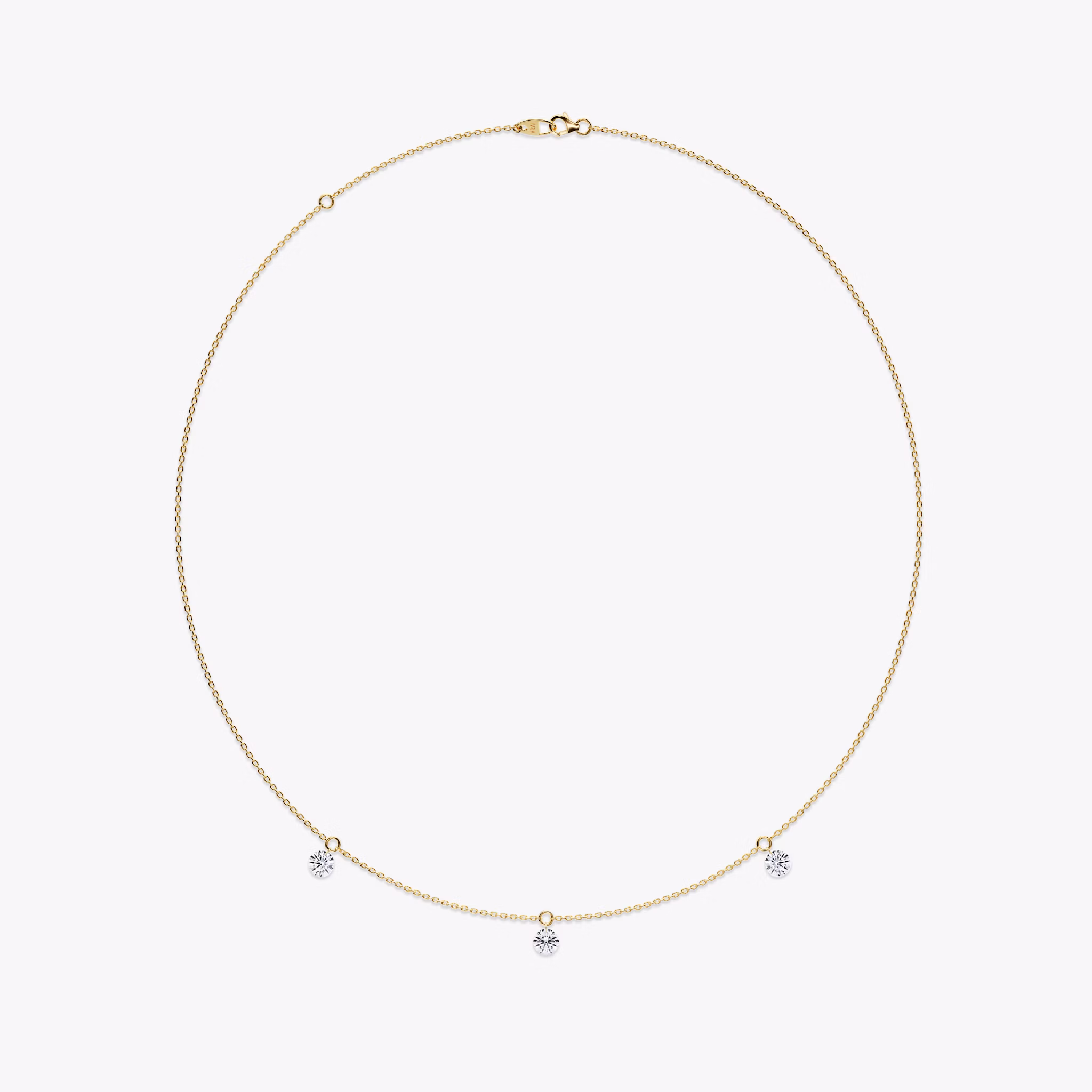 Floating Station Necklace | Round Brilliant | 14k | Yellow Gold | diamondCount: 3 | diamondSize: original | chainLength: 16-18