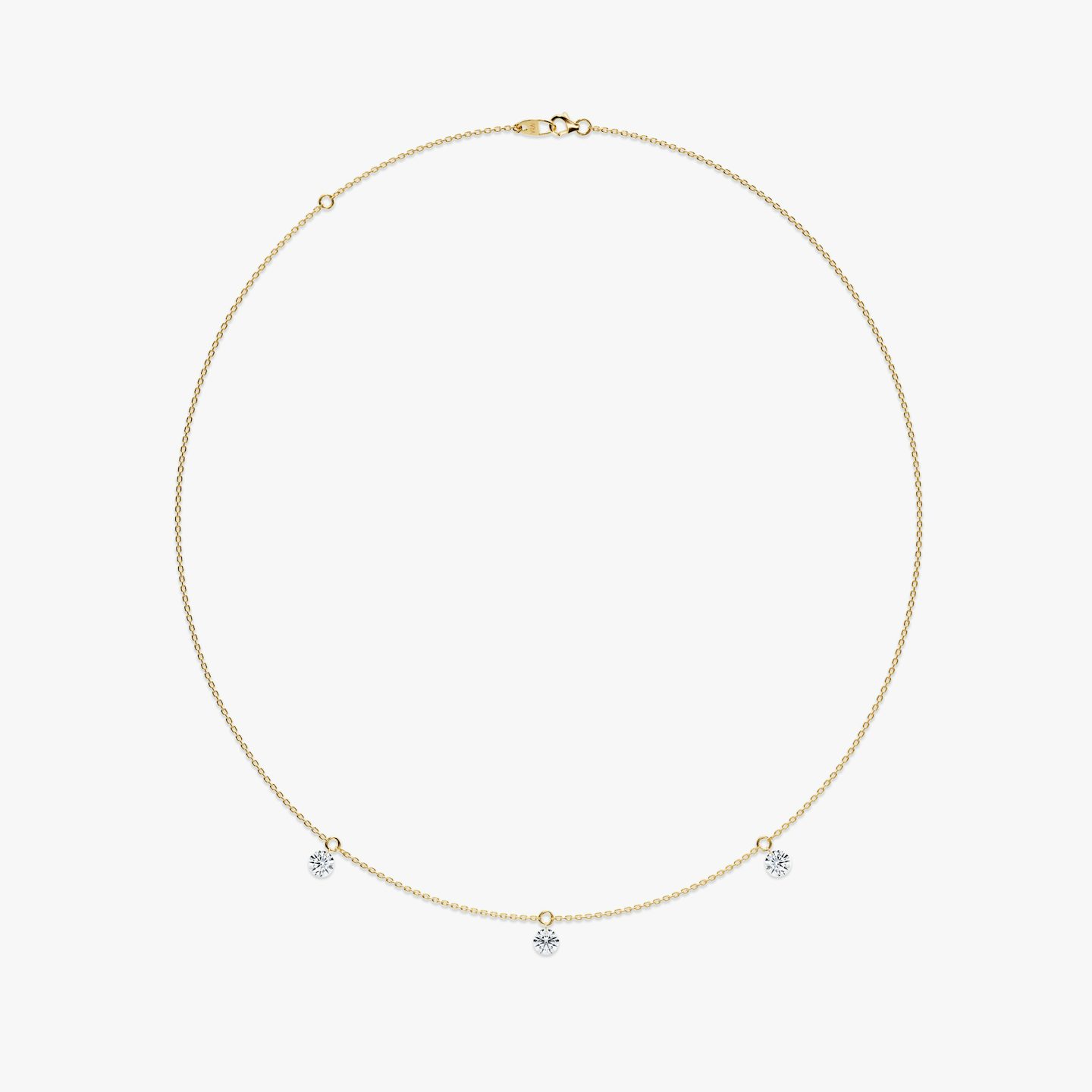Floating Station Necklace | Round Brilliant | 14k | Yellow Gold | diamondCount: 3 | diamondSize: original | chainLength: 16-18