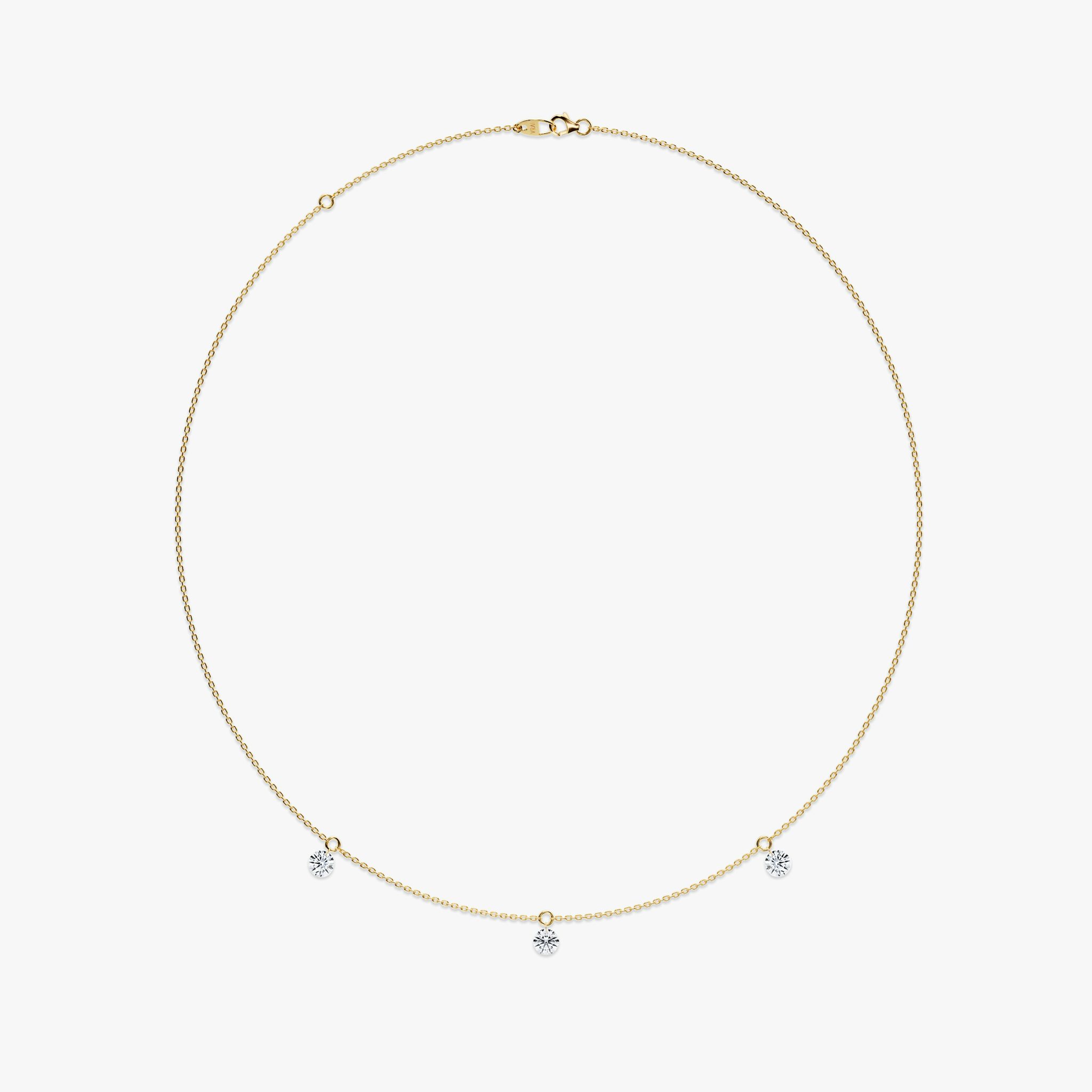 Floating Station Necklace | Round Brilliant | 14k | Yellow Gold | diamondCount: 3 | diamondSize: original | chainLength: 16-18