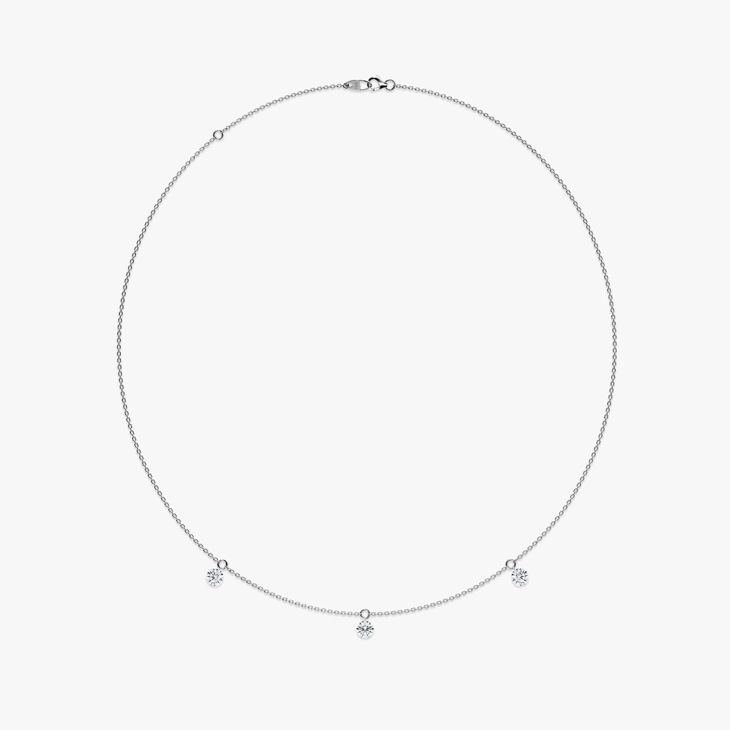 Floating Station Necklace | Round Brilliant | 14k | White Gold | diamondCount: 3 | diamondSize: original | chainLength: 16-18