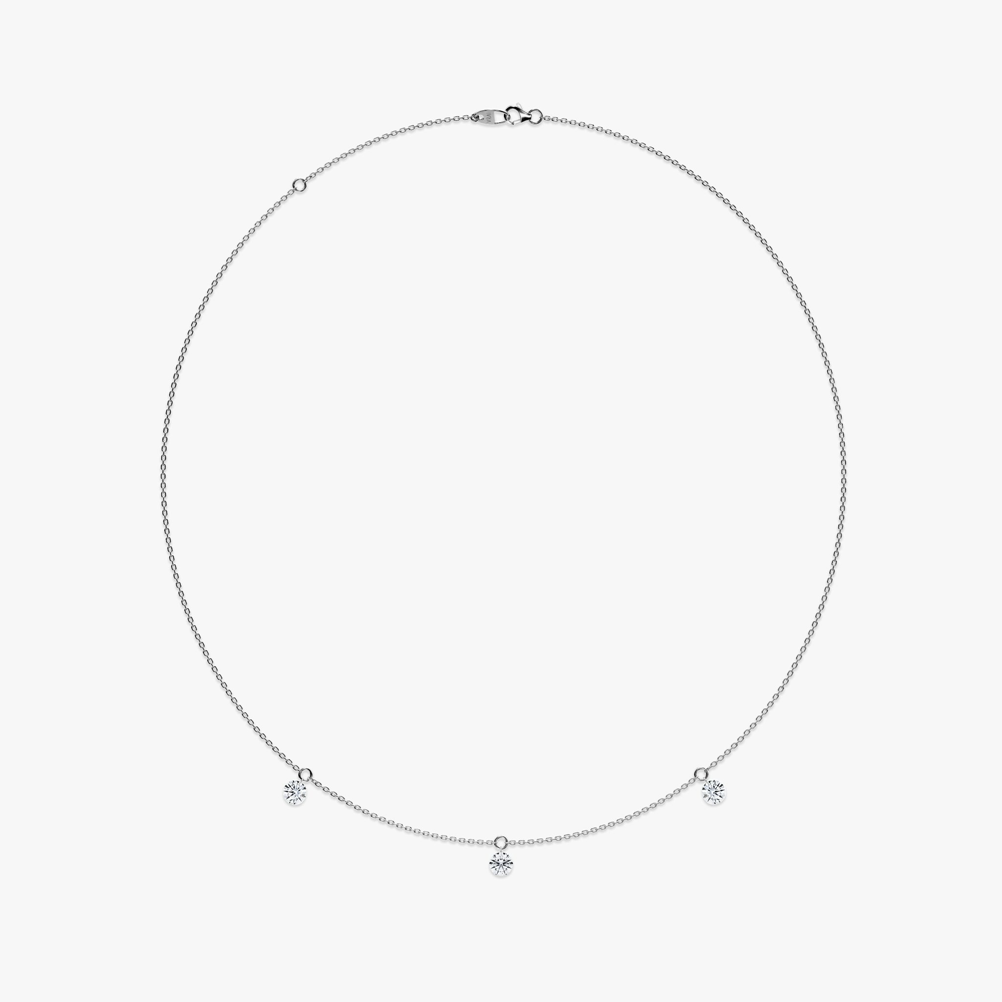 Floating Station Necklace | Round Brilliant | 14k | White Gold | diamondCount: 3 | diamondSize: original | chainLength: 16-18