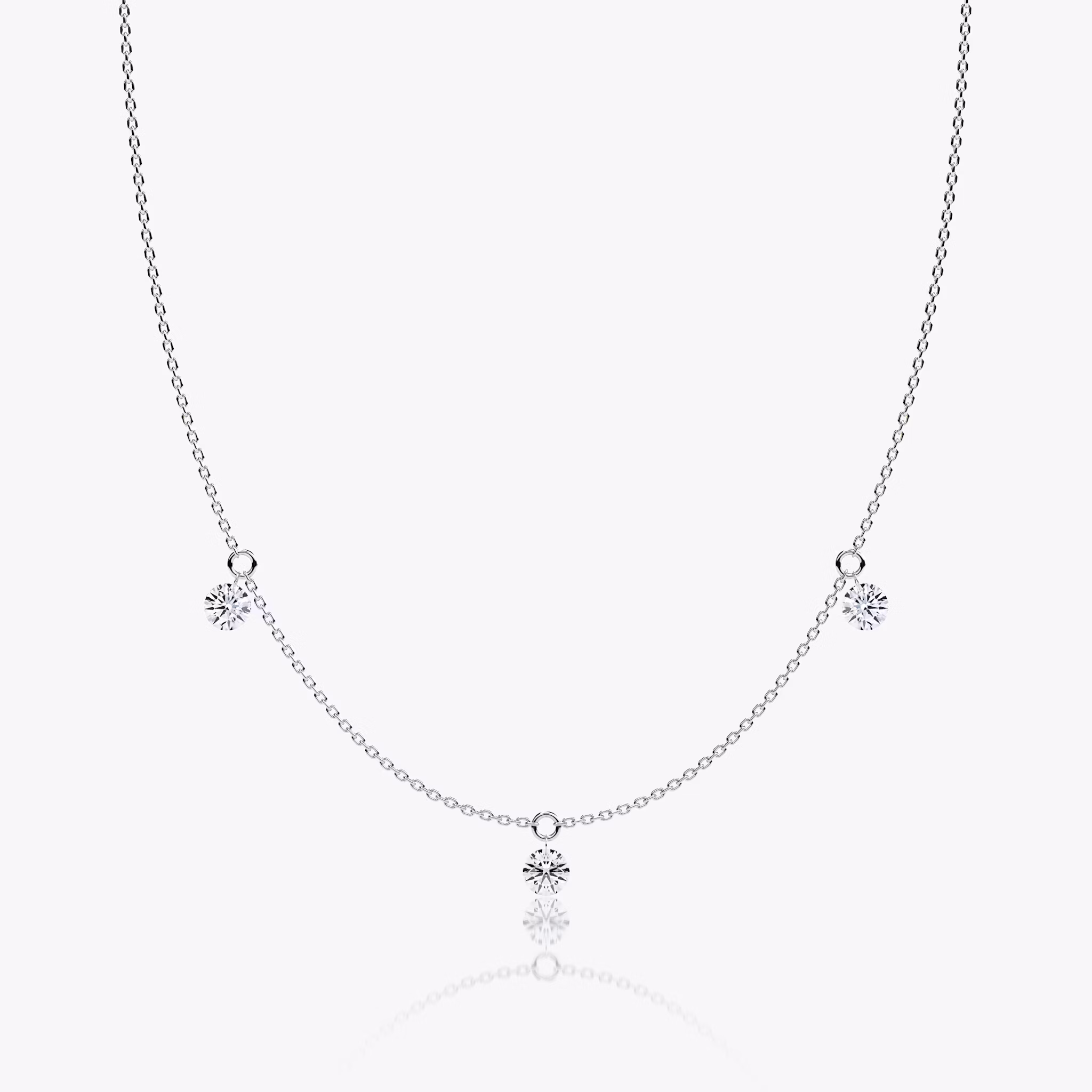 Floating Station Necklace | Round Brilliant | 14k | White Gold | diamondCount: 3 | diamondSize: original | chainLength: 16-18