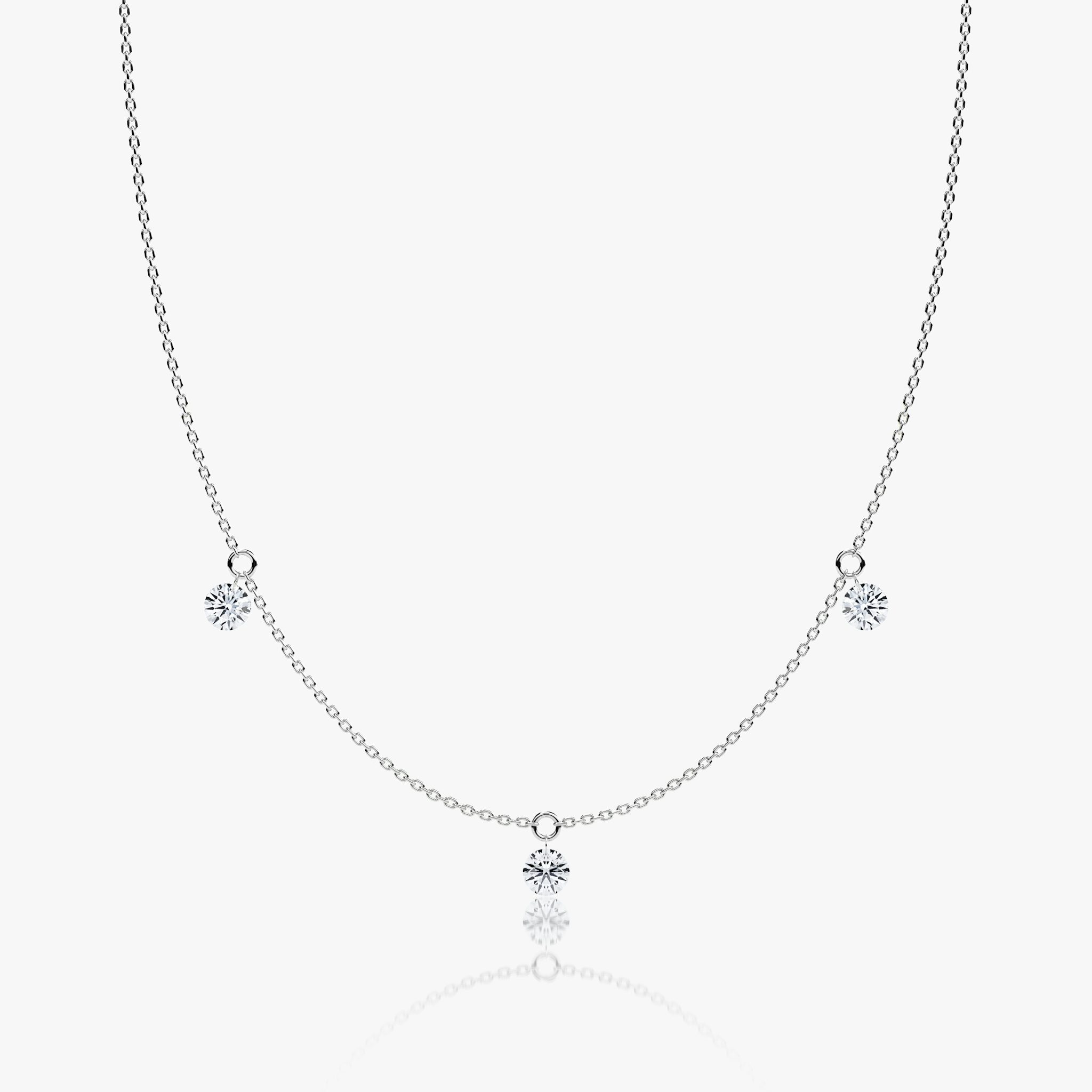 Floating Station Necklace | Round Brilliant | 14k | White Gold | diamondCount: 3 | diamondSize: original | chainLength: 16-18