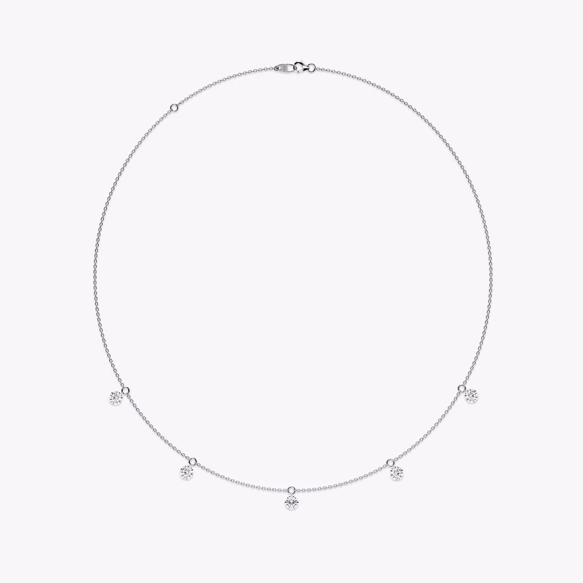 Floating Station Necklace | Round Brilliant | 14k | White Gold | diamondCount: 5 | diamondSize: original | chainLength: 16-18