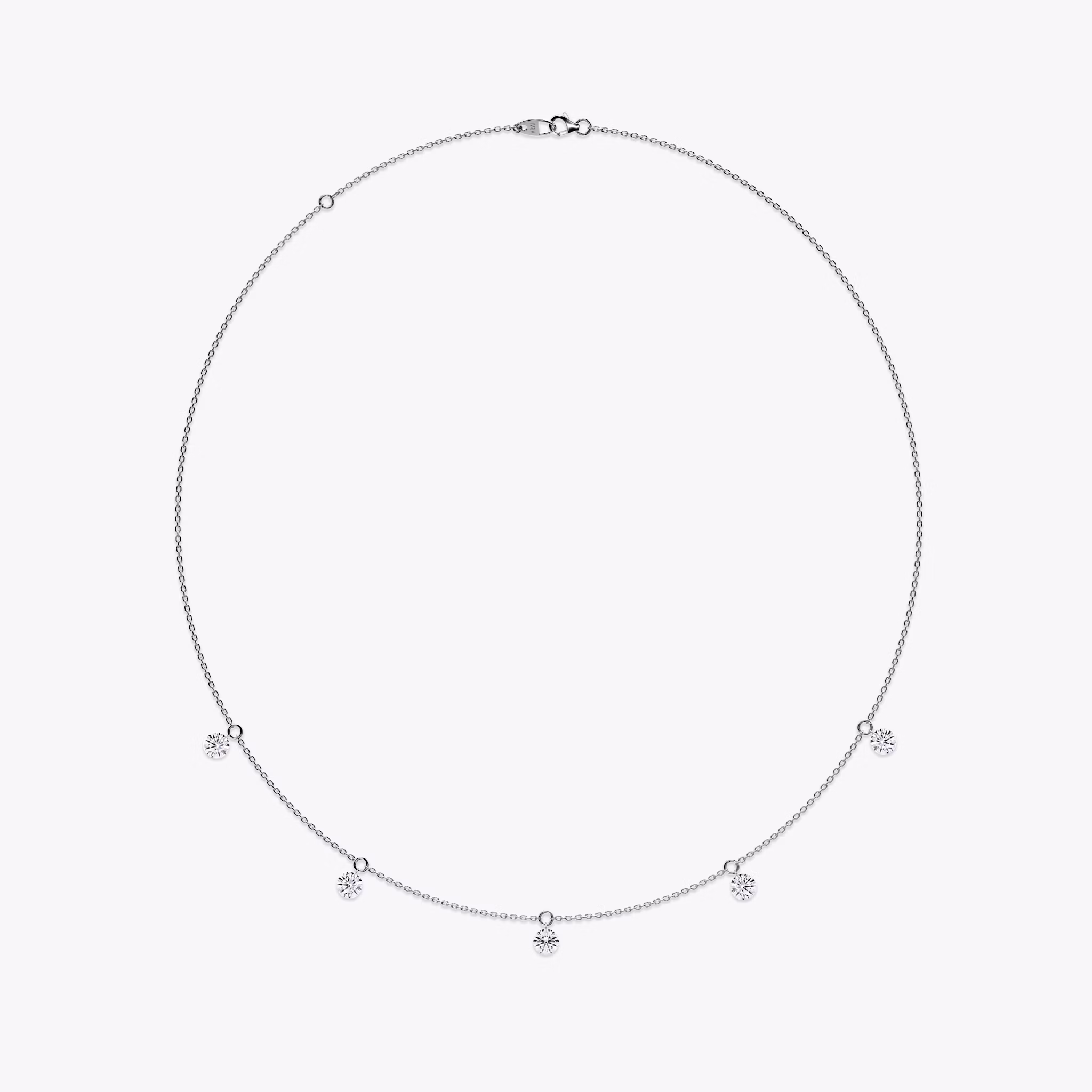 Floating Station Necklace | Round Brilliant | 14k | White Gold | diamondCount: 5 | diamondSize: original | chainLength: 16-18