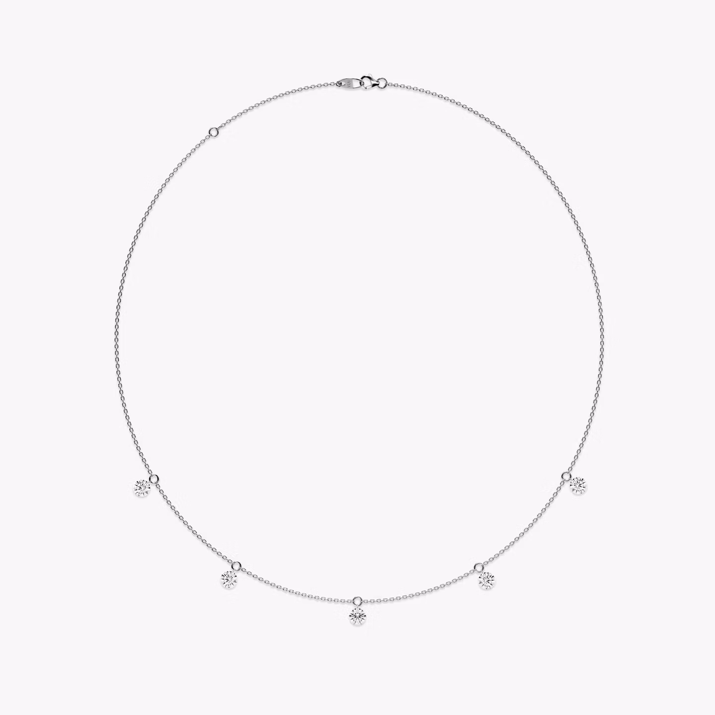 Floating Station Necklace | Round Brilliant | 14k | White Gold | diamondCount: 5 | diamondSize: original | chainLength: 16-18