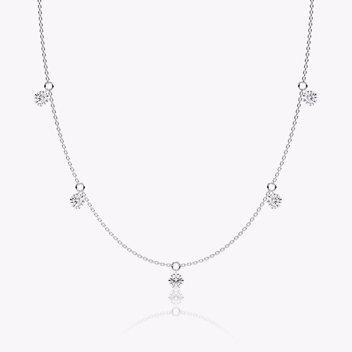 Floating Station Necklace | Round Brilliant | 14k | White Gold | diamondCount: 5 | diamondSize: original | chainLength: 16-18