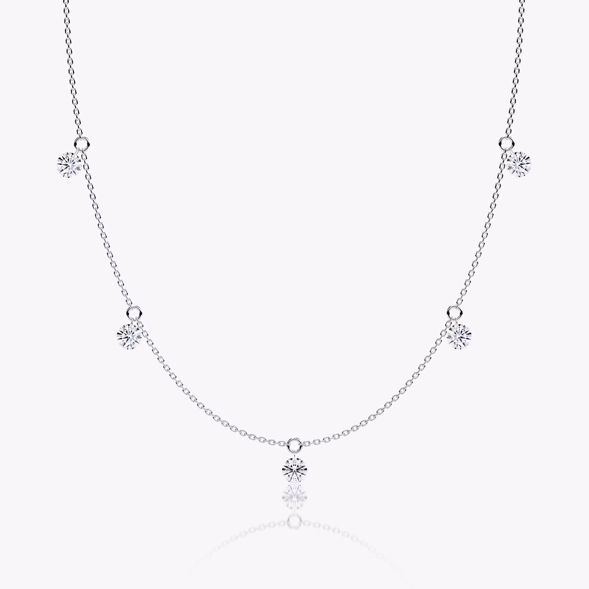 Floating Station Necklace | Round Brilliant | 14k | White Gold | diamondCount: 5 | diamondSize: original | chainLength: 16-18