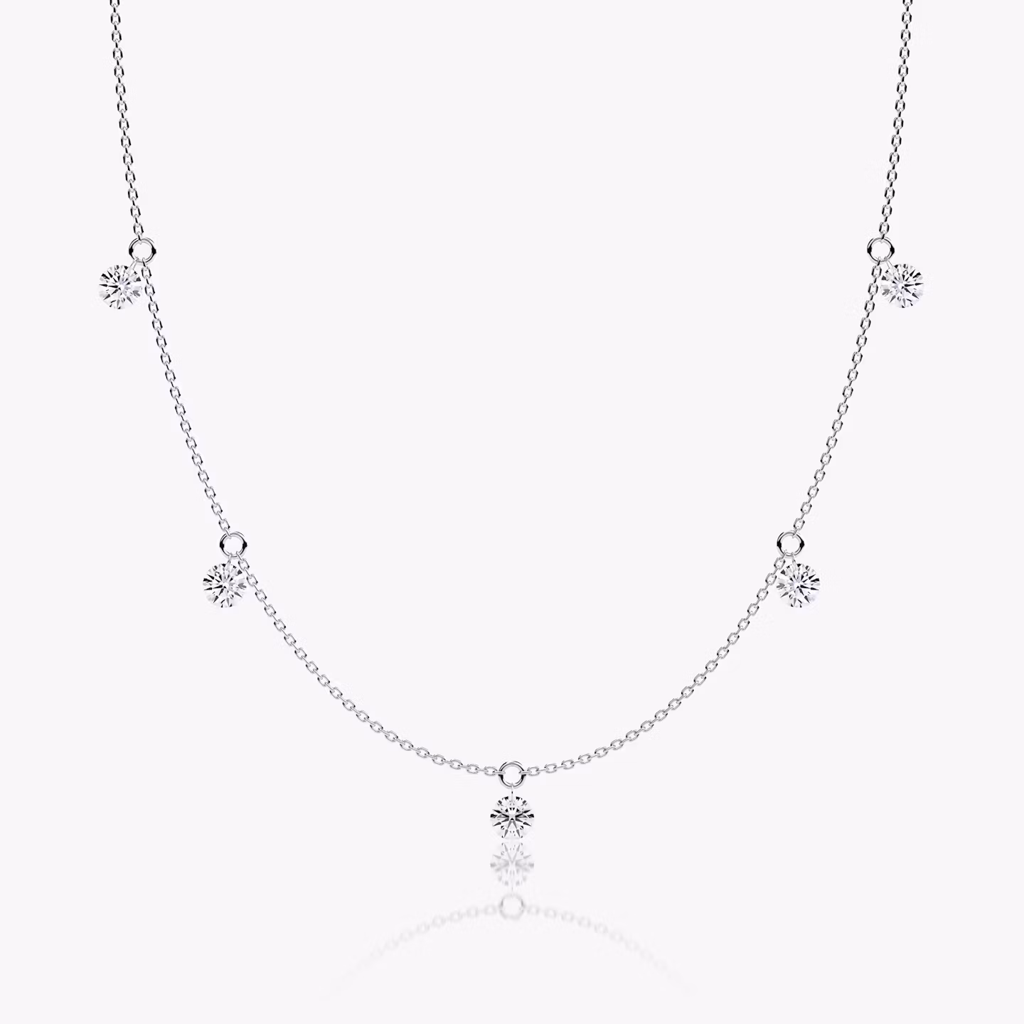 Floating Station Necklace | Round Brilliant | 14k | White Gold | diamondCount: 5 | diamondSize: original | chainLength: 16-18