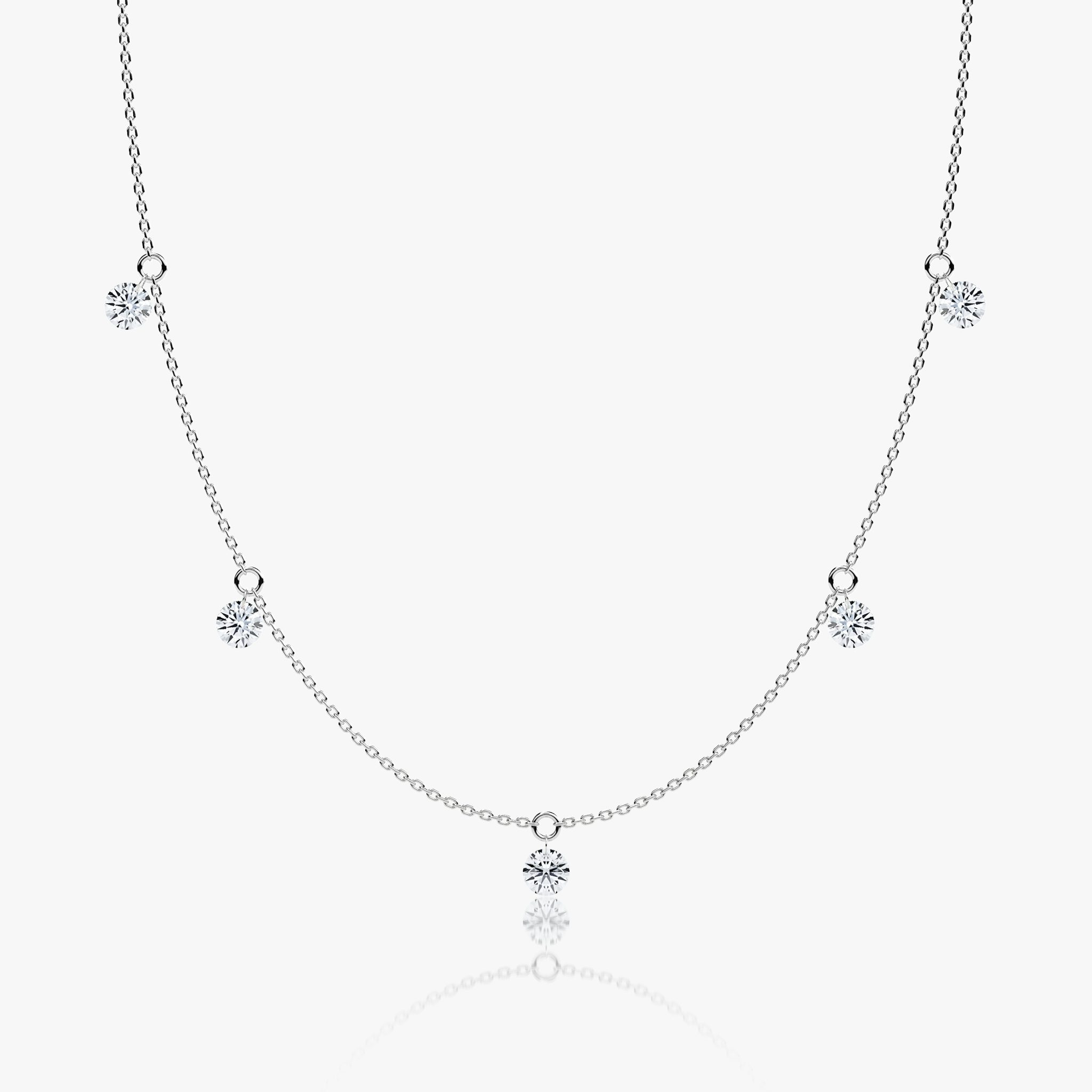 Floating Station Necklace | Round Brilliant | 14k | White Gold | diamondCount: 5 | diamondSize: original | chainLength: 16-18
