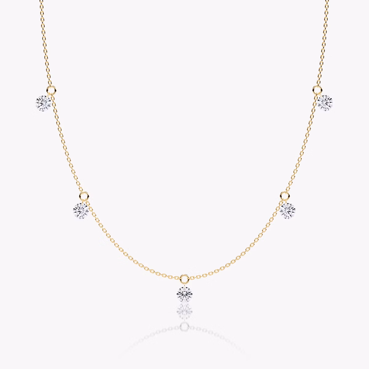 Floating Station Necklace | Round Brilliant | 14k | Yellow Gold | diamondCount: 5 | diamondSize: original | chainLength: 16-18