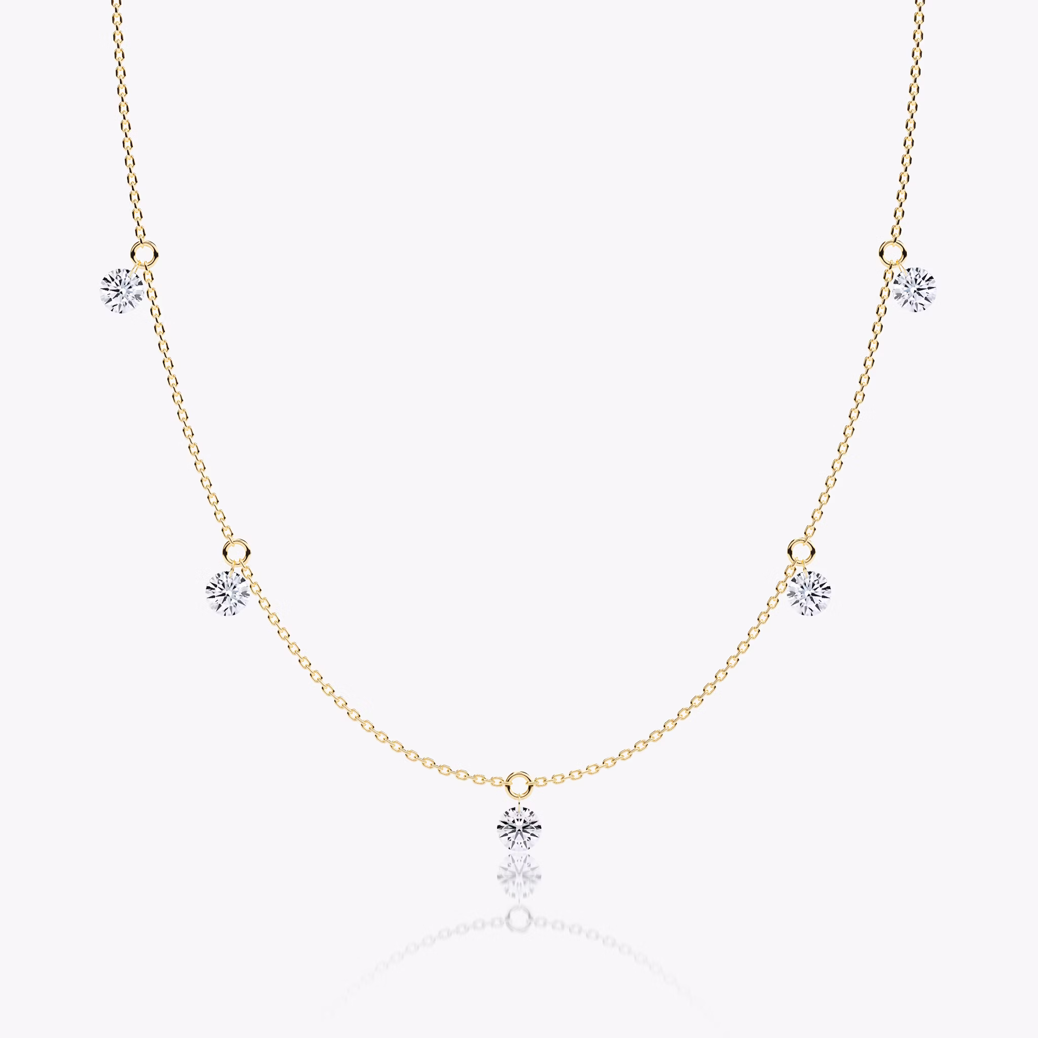 Floating Station Necklace | Round Brilliant | 14k | Yellow Gold | diamondCount: 5 | diamondSize: original | chainLength: 16-18
