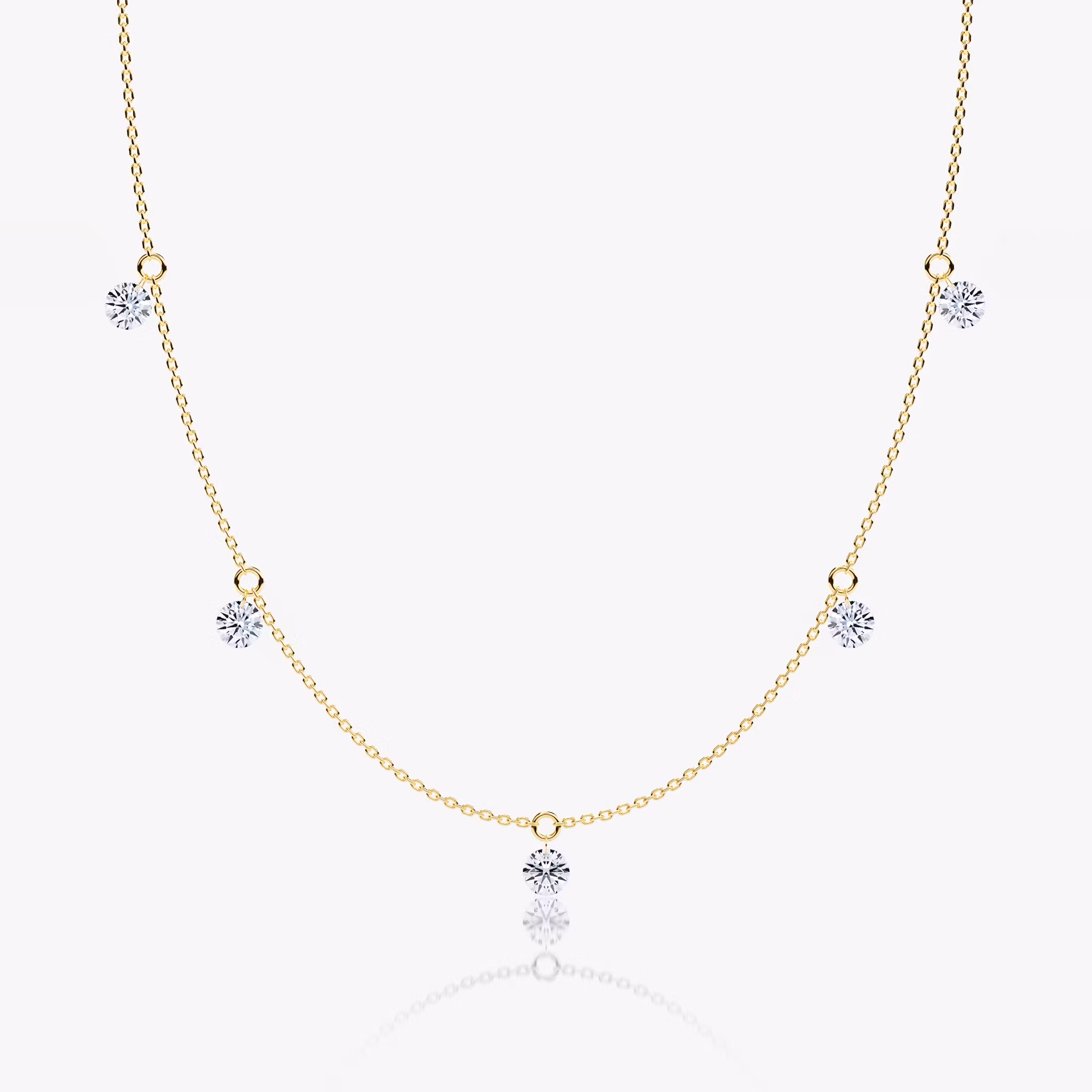 Floating Station Necklace Round Brilliant | Yellow Gold