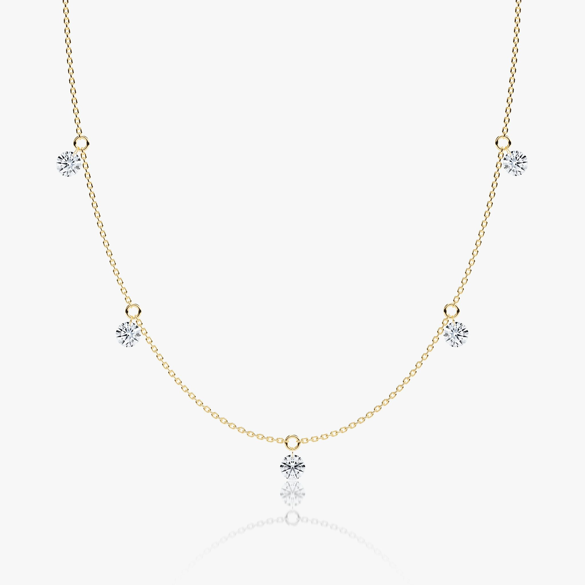 Floating Station Necklace | Round Brilliant | 14k | Yellow Gold | diamondCount: 5 | diamondSize: original | chainLength: 16-18
