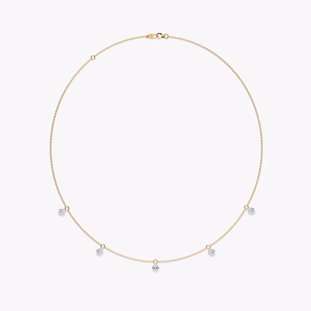 Floating Station Necklace | Round Brilliant | 14k | Yellow Gold | diamondCount: 5 | diamondSize: original | chainLength: 16-18