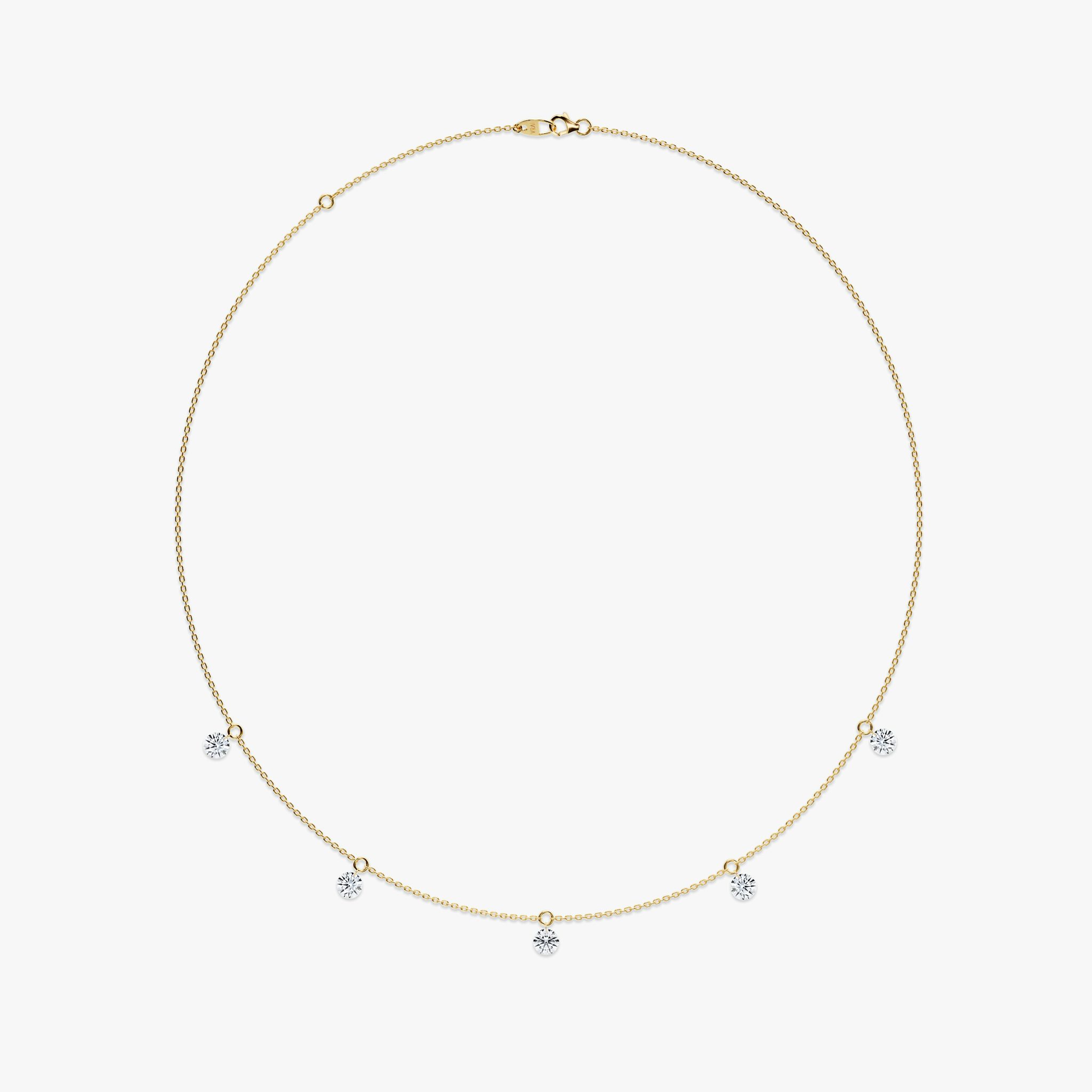 Floating Station Necklace | Round Brilliant | 14k | Yellow Gold | diamondCount: 5 | diamondSize: original | chainLength: 16-18