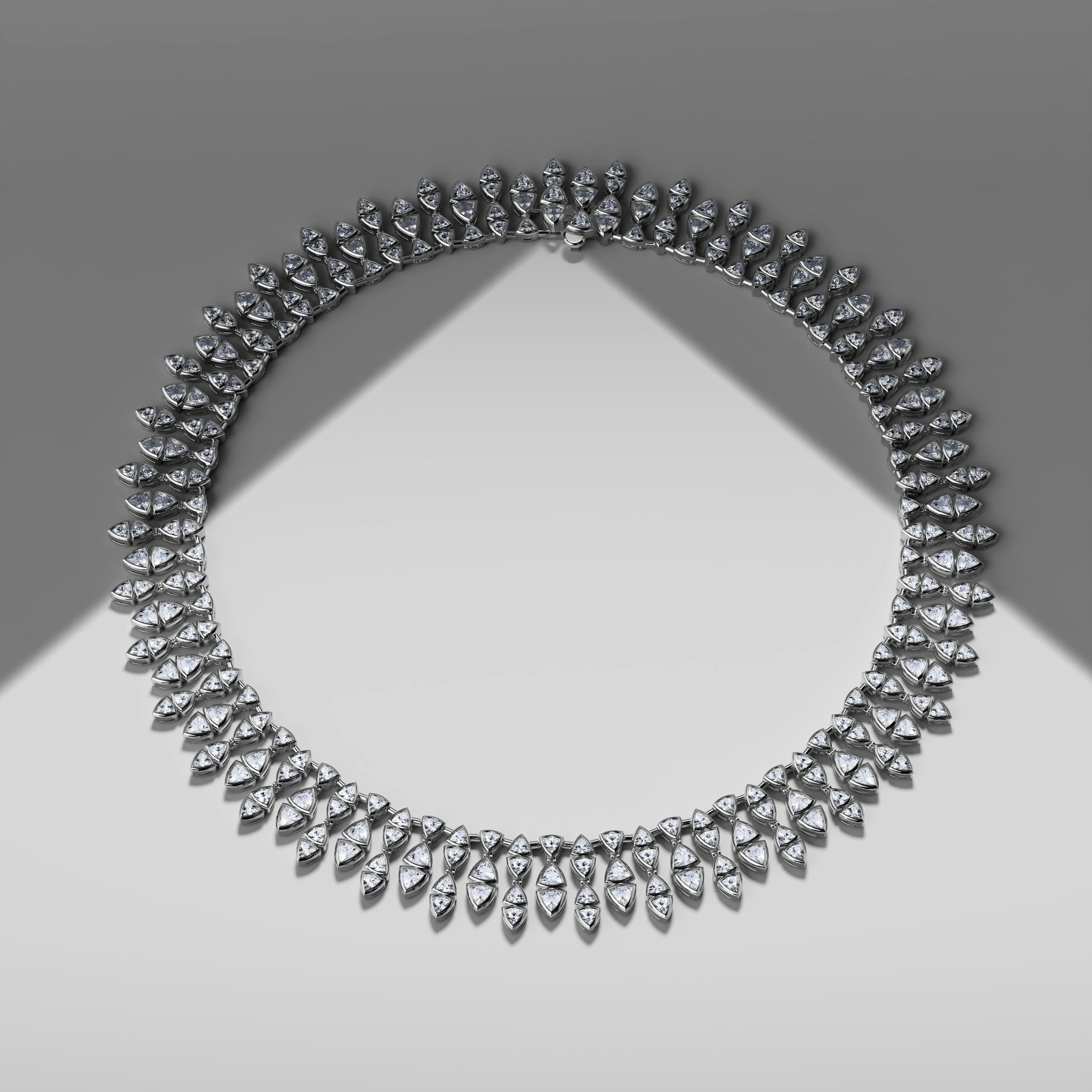 Trillion Cascade Necklace | Trillion | 14k | White Gold | chainLength: 15.5