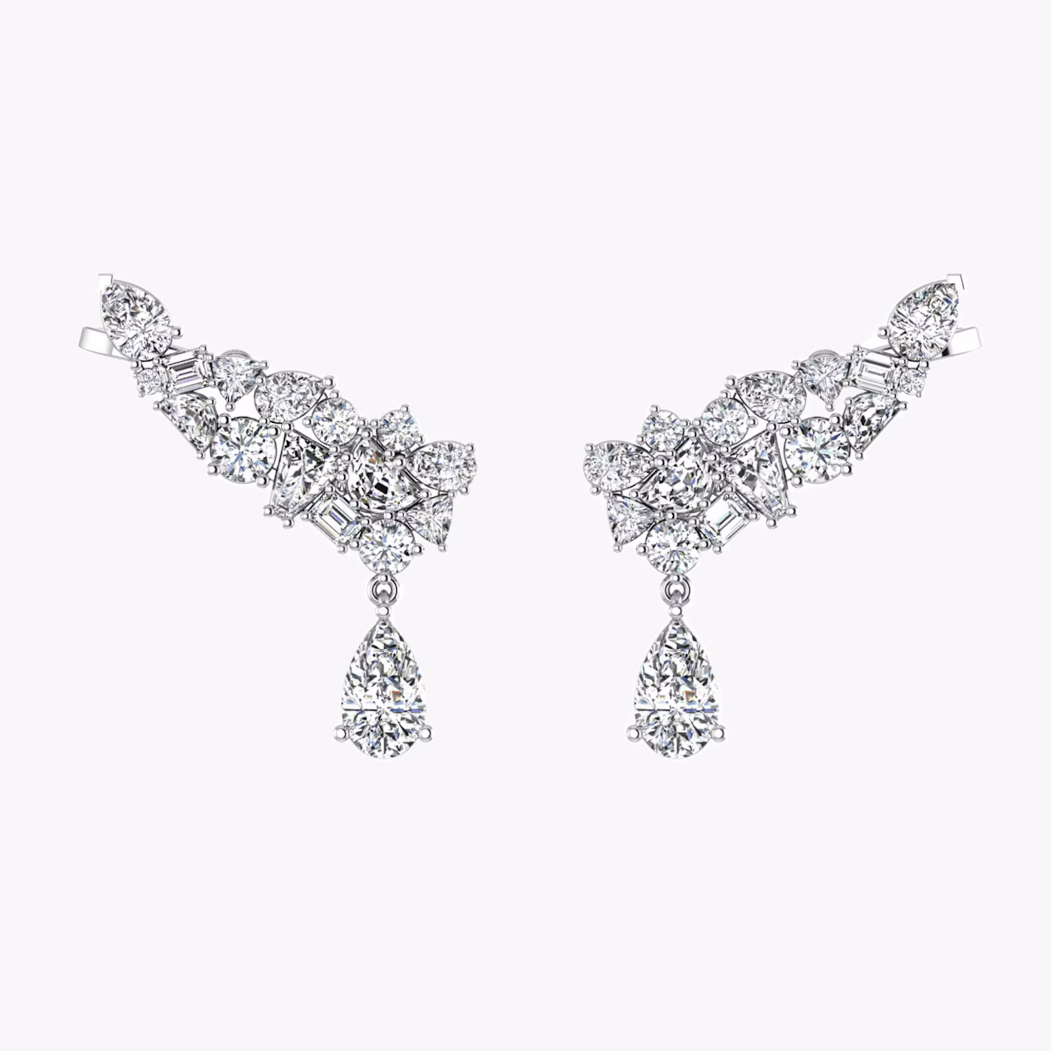 Mixed Shape Pear Drop Climbers | Pear | 14k | White Gold