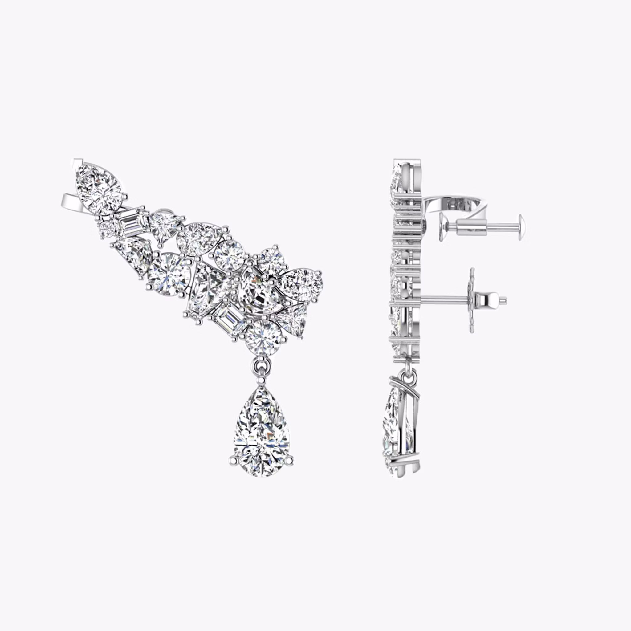 Mixed Shape Pear Drop Climbers | Pear | 14k | White Gold