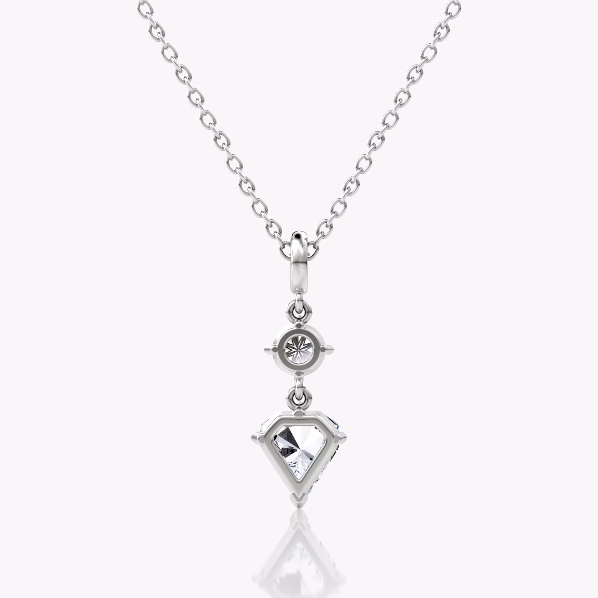 Duo Shield Drop Pendant | Shield | 14k | White Gold | diamondtype: round-brilliant+shield | chainLength: 18-20
