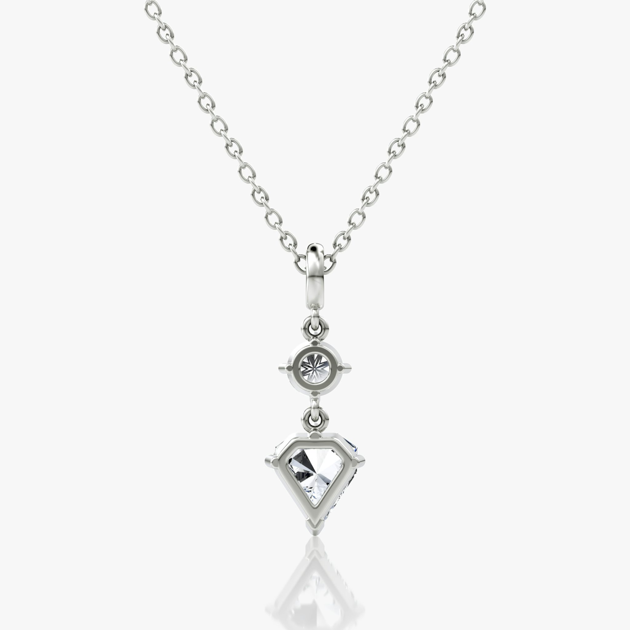 Duo Shield Drop Pendant | Shield | 14k | White Gold | diamondtype: round-brilliant+shield | chainLength: 18-20