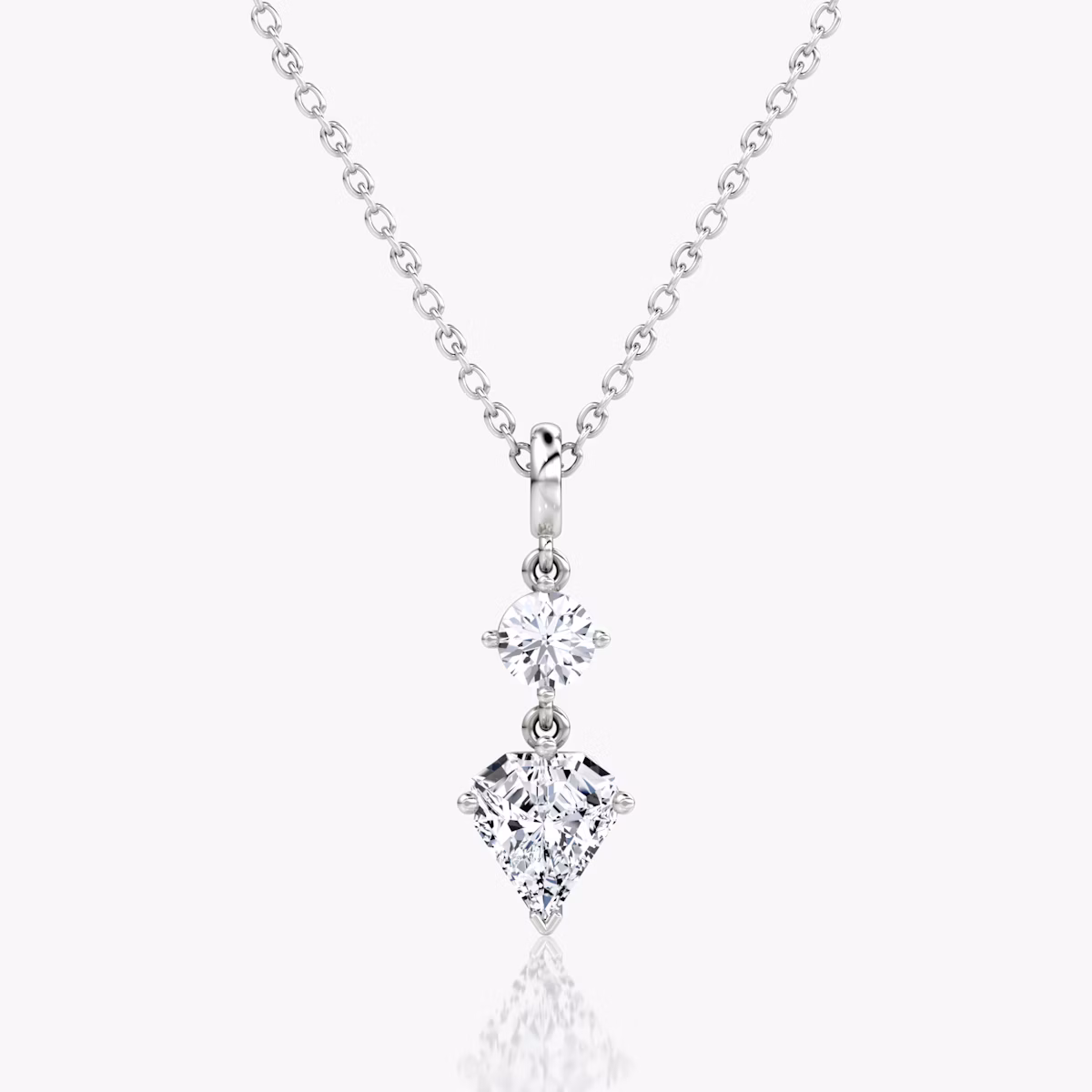 Duo Shield Drop Pendant | Shield | 14k | White Gold | diamondtype: round-brilliant+shield | chainLength: 18-20