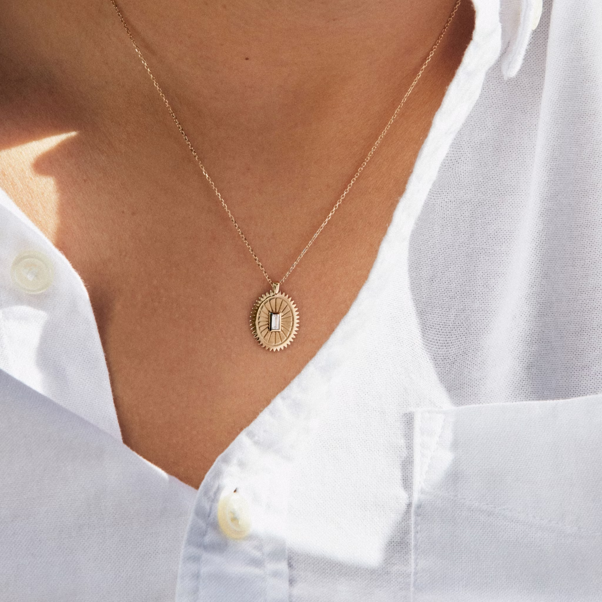 Inner Spirit Medallion | Baguette | 14k | Yellow Gold | chainLength: 16-18