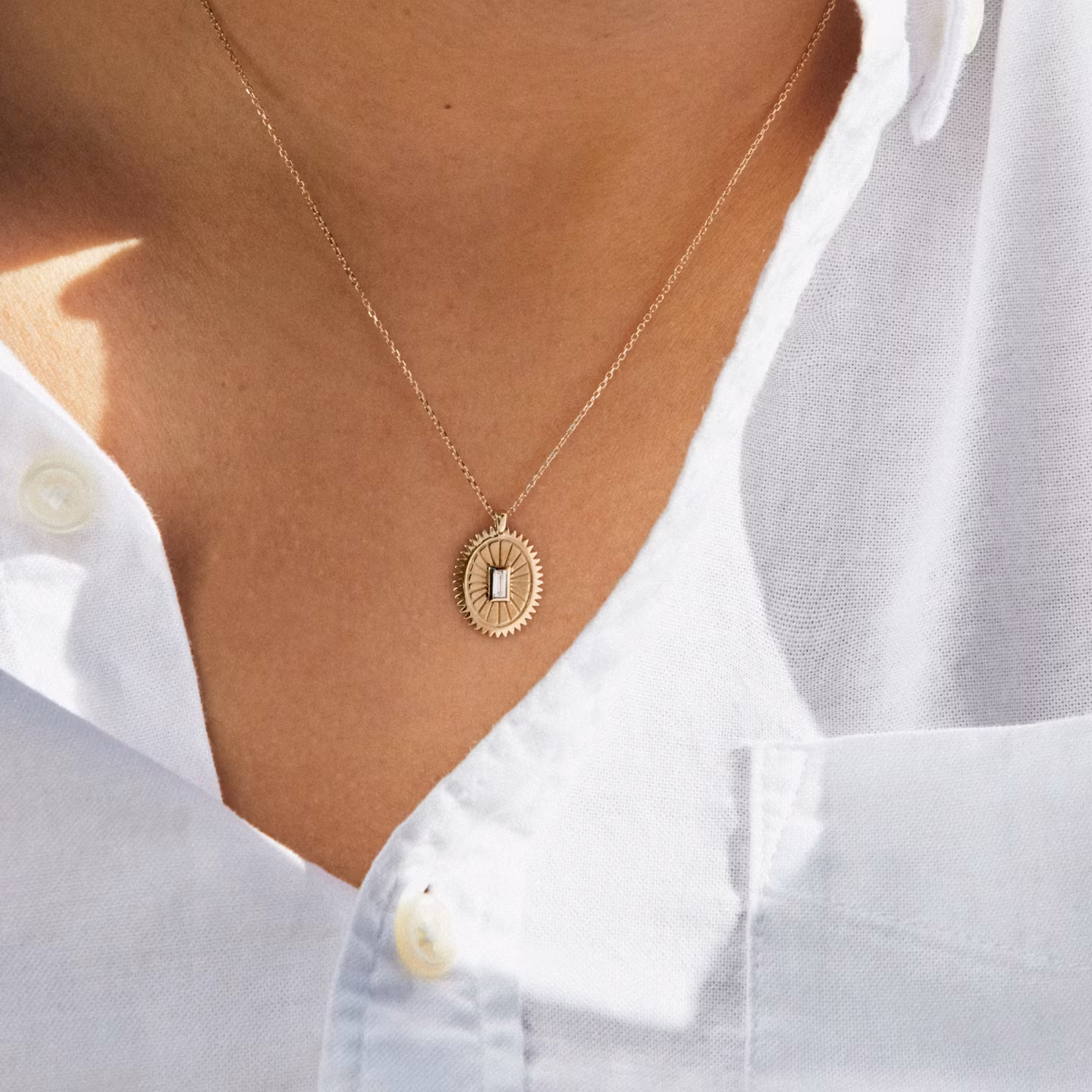 Inner Spirit Medallion | Baguette | 14k | Yellow Gold | chainLength: 16-18