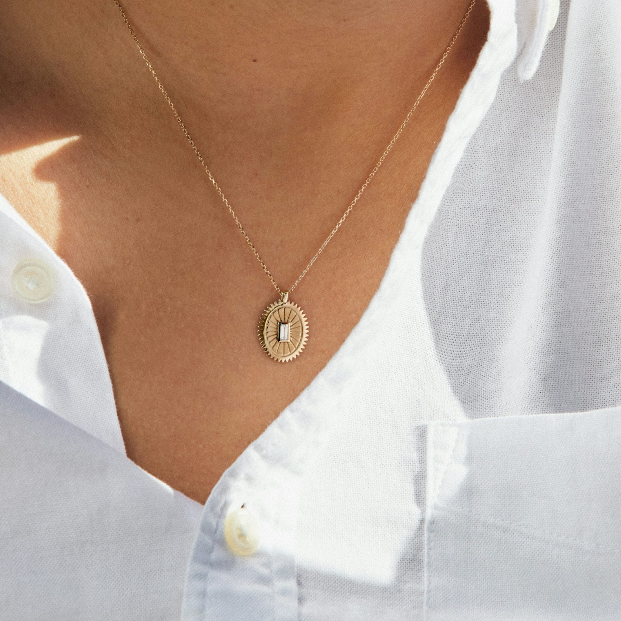 Inner Spirit Medallion | Baguette | 14k | Yellow Gold | chainLength: 16-18