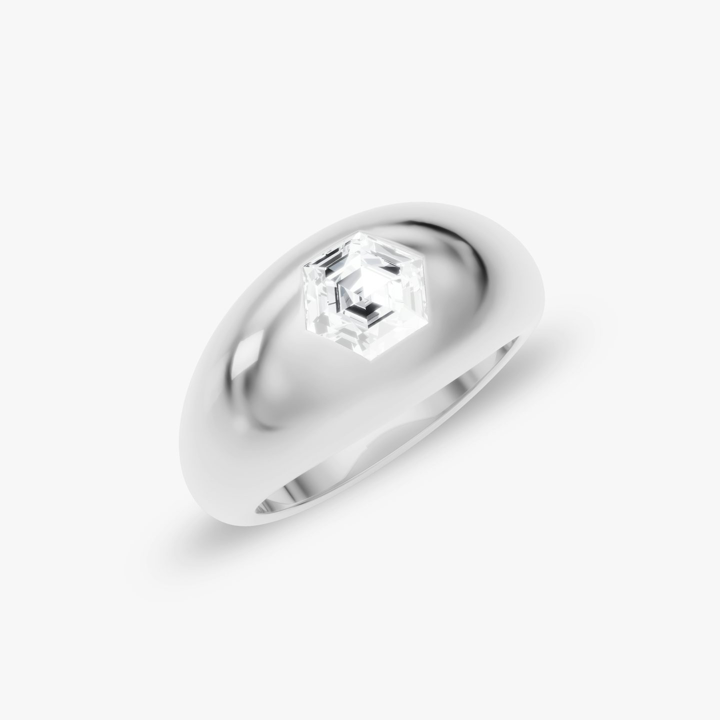 Dome Ring | Hexagon | 14k | Weißgold