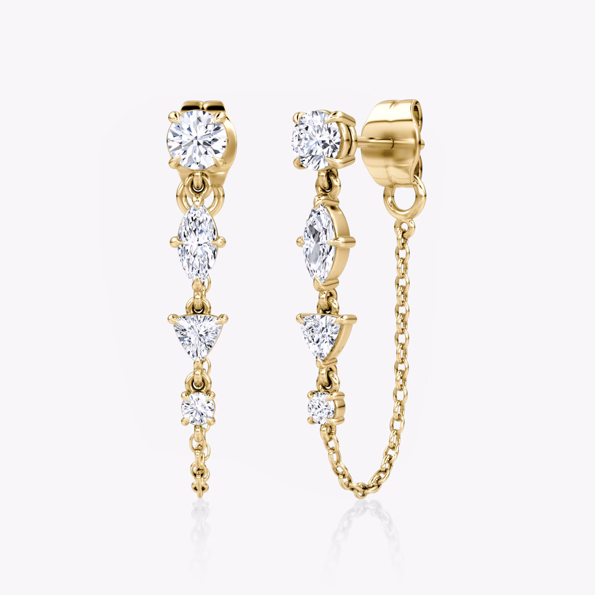 Mixed Shape Linked Tennis Earring Trillion | Yellow Gold