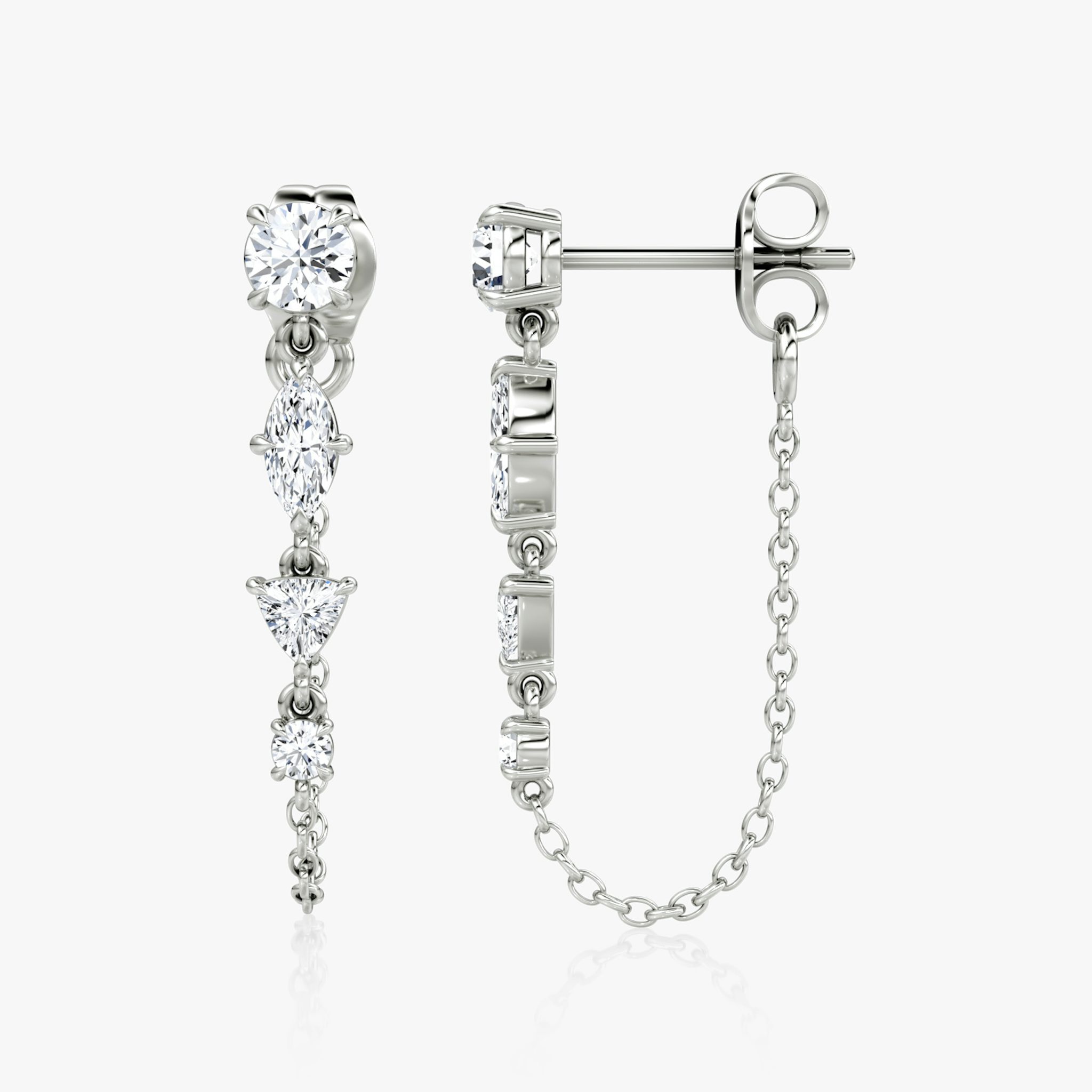 Mixed Shape Linked Tennis Earring | Trillion | 14k | White Gold | diamondtype: round-brilliant+marquise+trillion