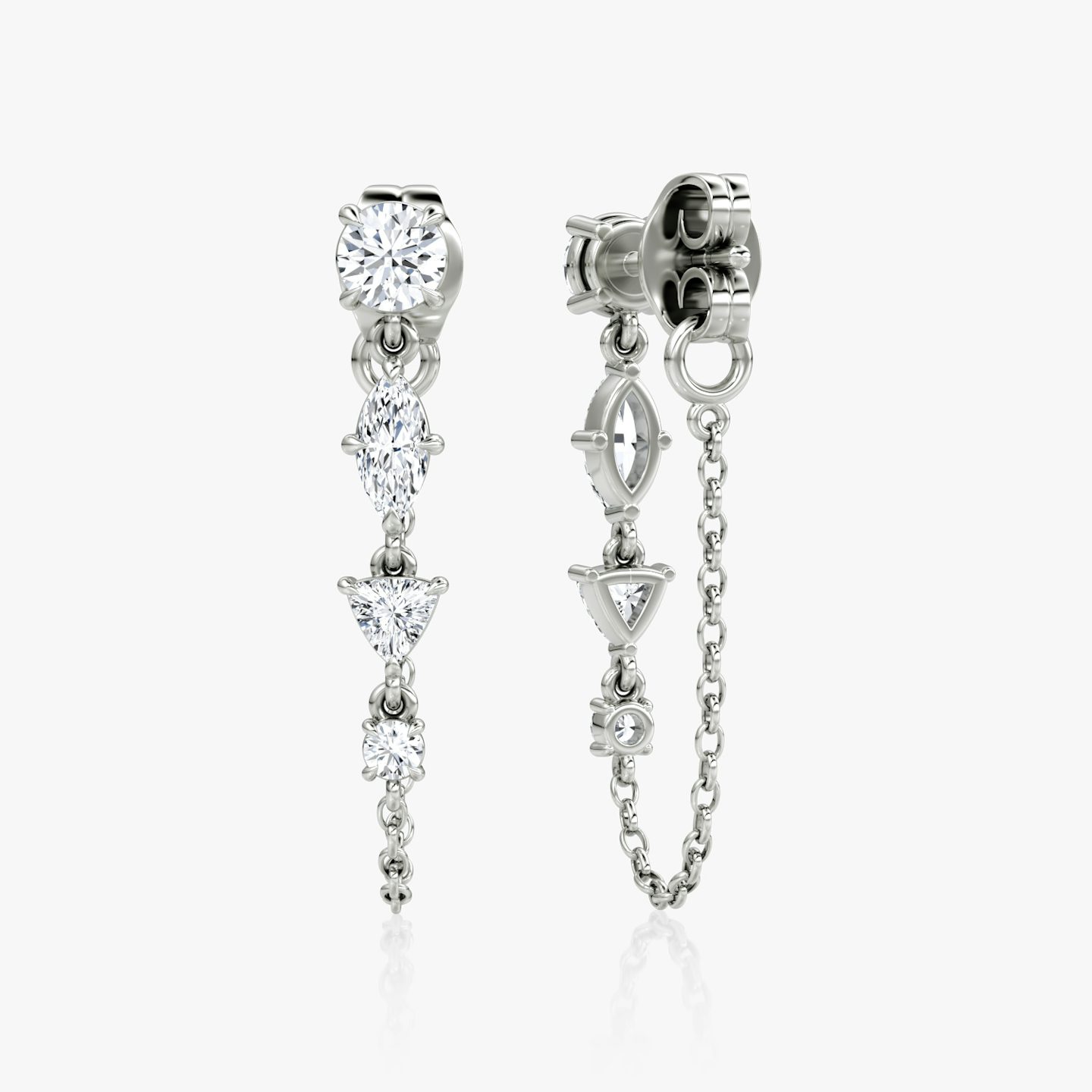 Pendientes Mixed Shape Linked Tennis | Trillón | 14k | Oro blanco | diamondtype: round-brilliant+marquise+trillion