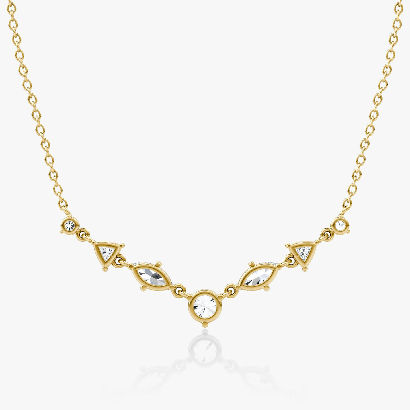 Mixed Shape Linked Tennis Necklace | 14k | Yellow Gold | diamondtype: round-brilliant+marquise+trillion | chainLength: 16-18