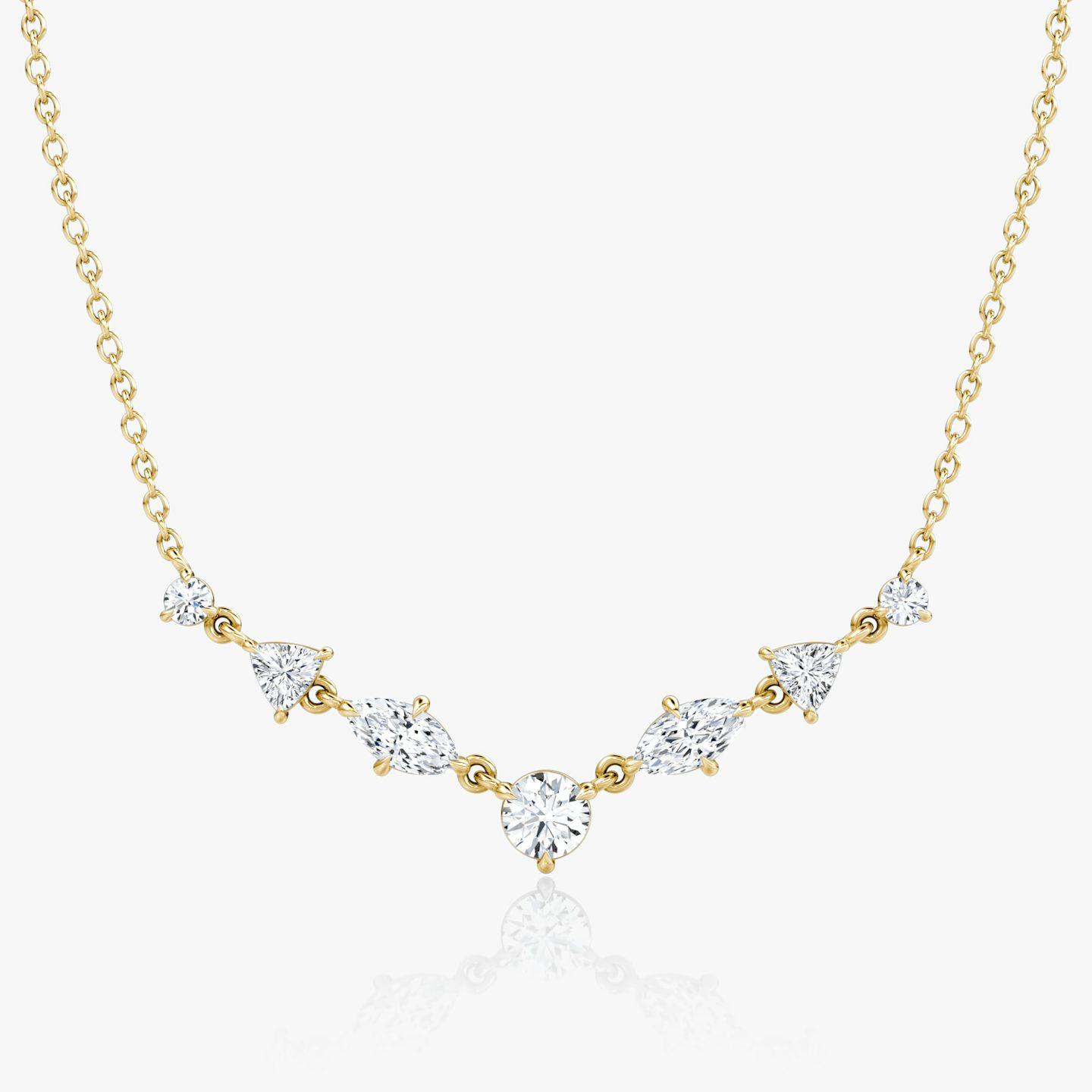 Mixed Shape Linked Tennis Necklace | 14k | Yellow Gold | diamondtype: round-brilliant+marquise+trillion | chainLength: 16-18