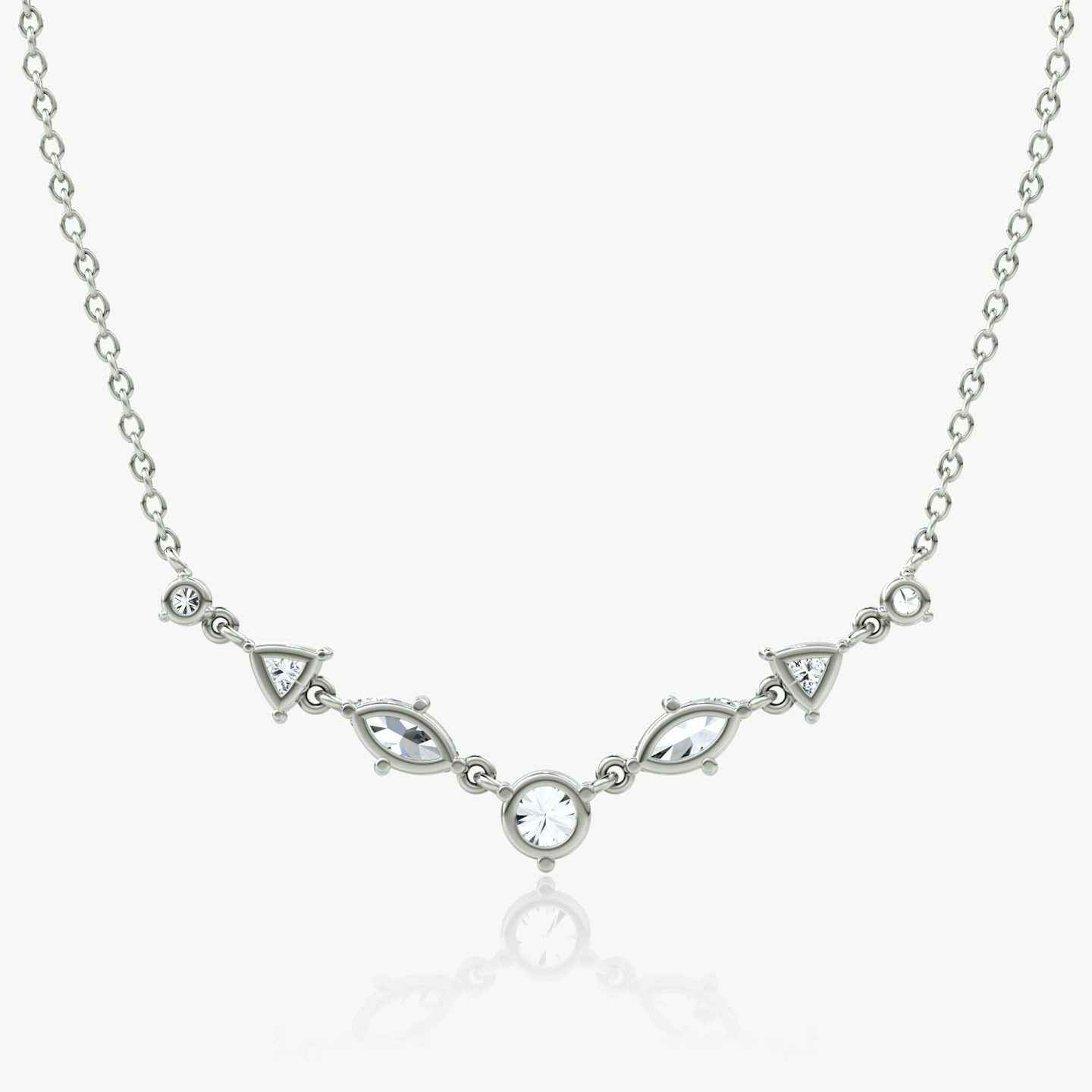 Mixed Shape Linked Tennis Necklace | 14k | White Gold | diamondtype: round-brilliant+marquise+trillion | chainLength: 16-18