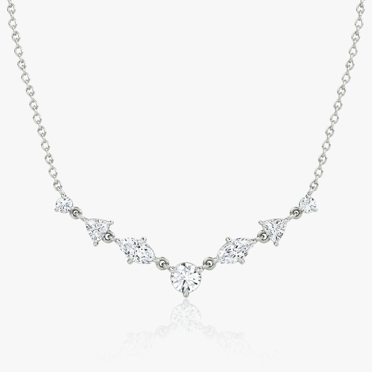 Mixed Shape Linked Tennis Necklace | 14k | White Gold | diamondtype: round-brilliant+marquise+trillion | chainLength: 16-18