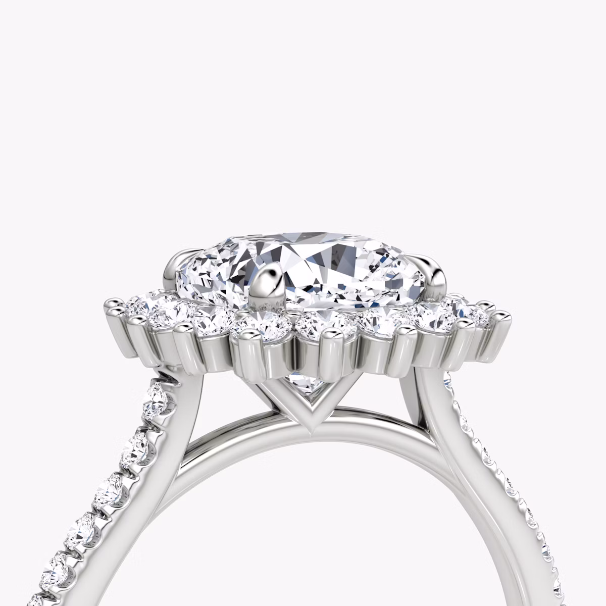 The Floral Cathedral | Cushion | 18k | White Gold | bandAccent: Pavé | diamondOrientation: vertical | caratWeight: other