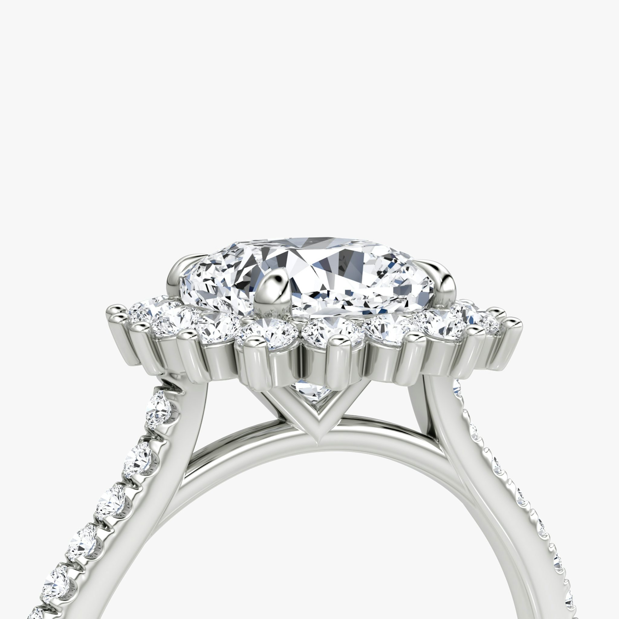 The Floral Cathedral | Cushion | 18k | White Gold | bandAccent: Pavé | diamondOrientation: vertical | caratWeight: other